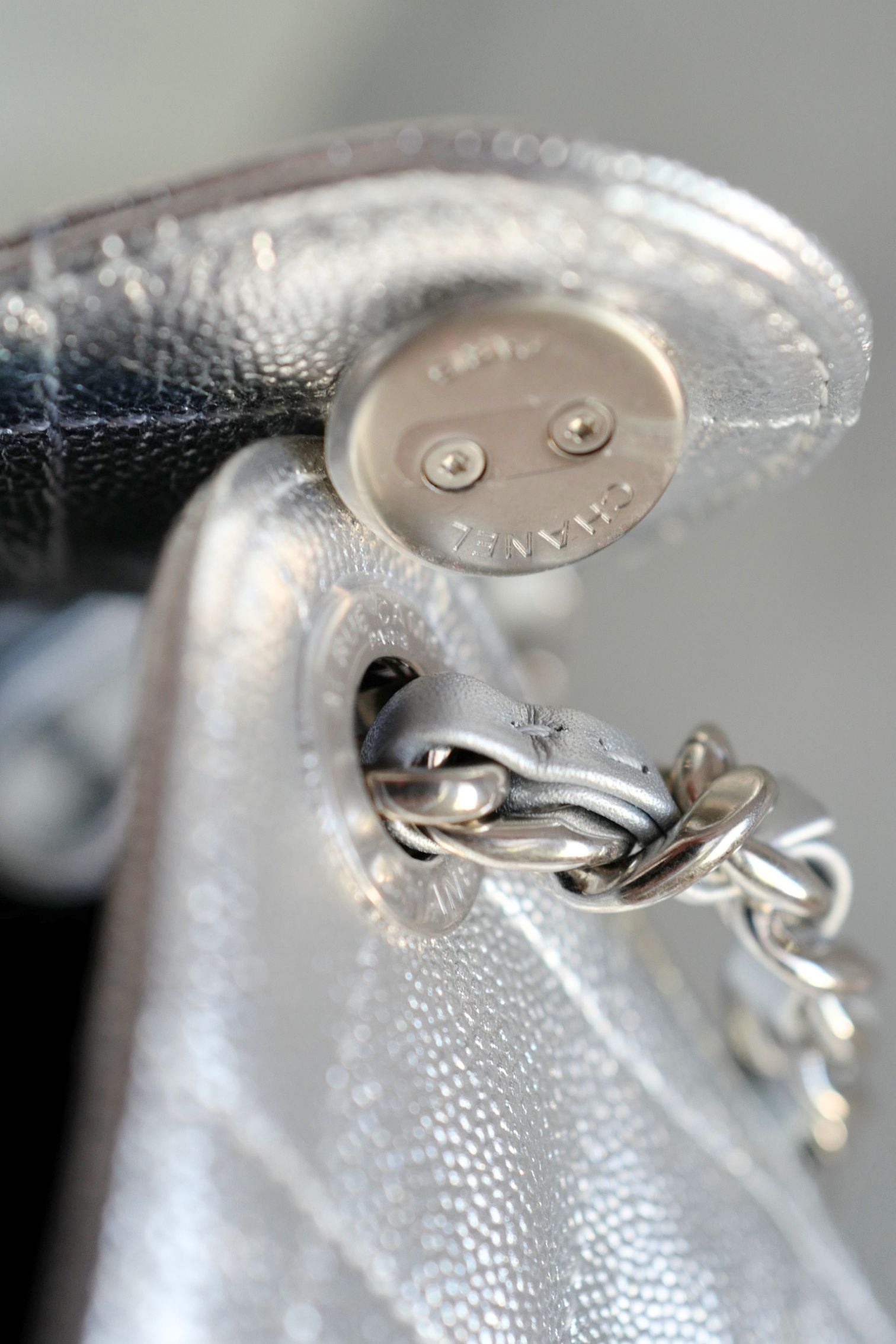 Chanel 26C Small Hobo Silver Metallic Grained Calfskin Silver Hardware