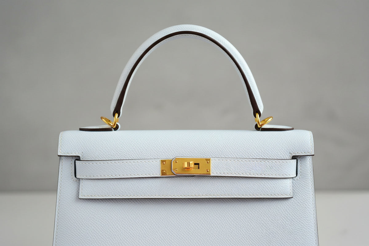 Hermes Kelly 25 Bleu Brume Epsom Sellier Gold Hardware