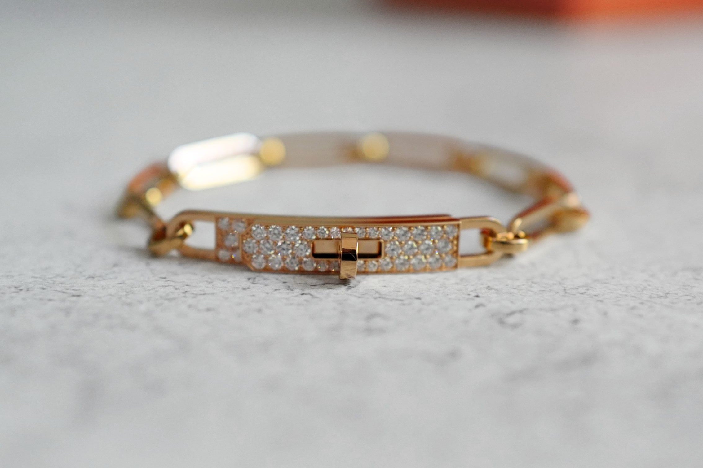 Hermès Kelly Chaine Bracelet Small Model 18K Rose Gold Diamonds Size 140
