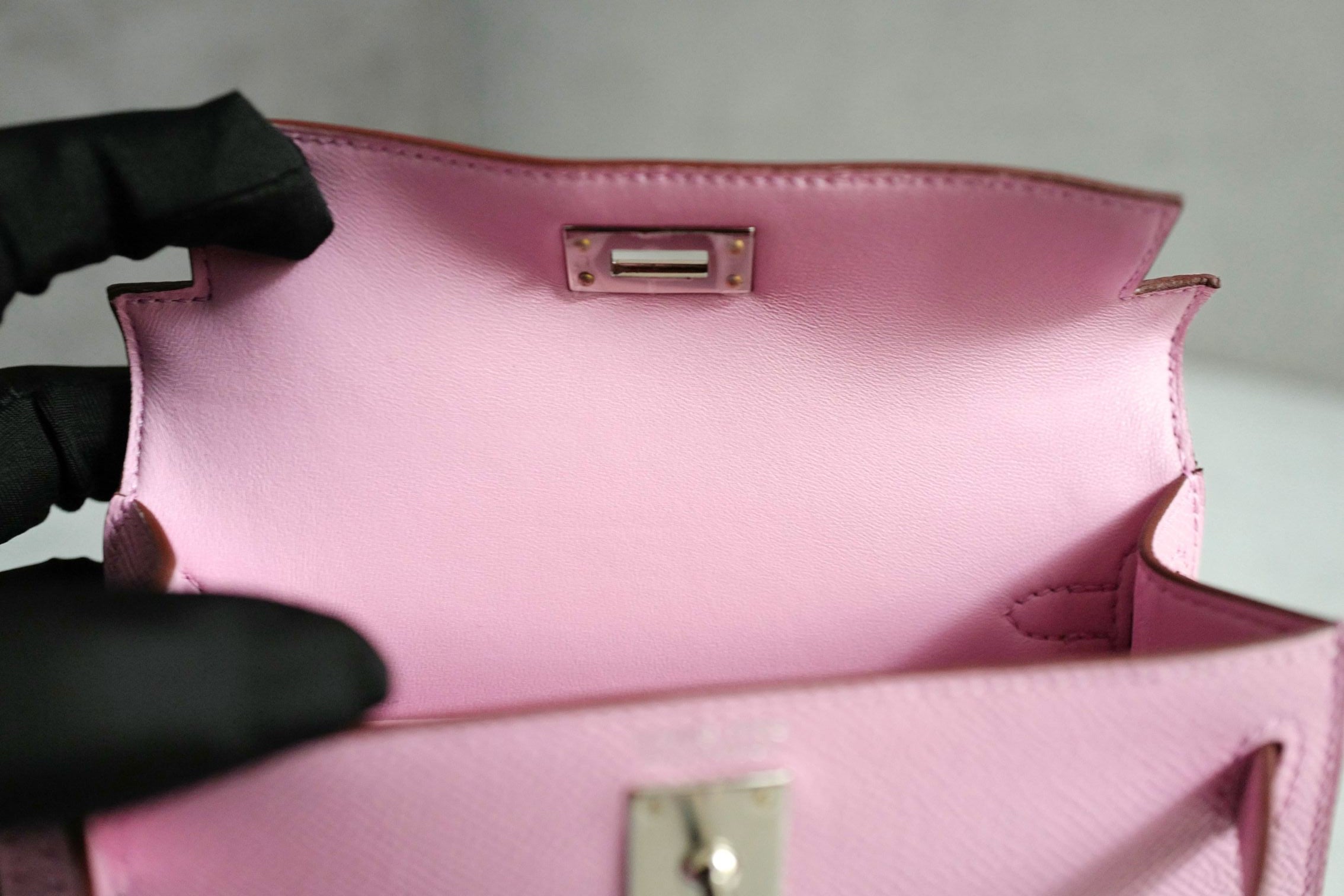 NEW Hermes Mini Kelly Mauve Sylvestre Epsom Leather Palladium Hardware