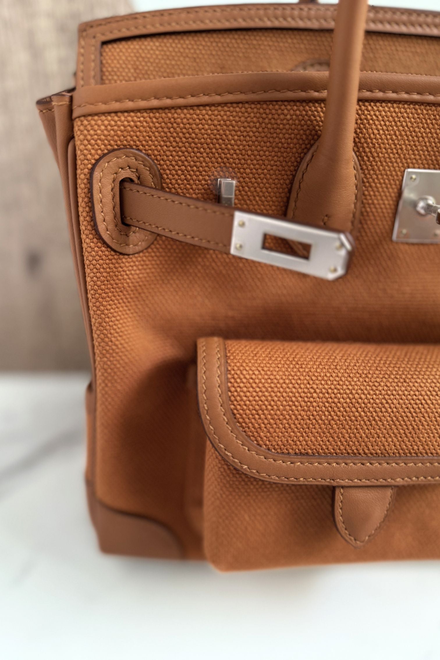NEW HERMÈS Birkin Cargo 25 Gold Swift leather & Toile Canvas Palladium Hardware