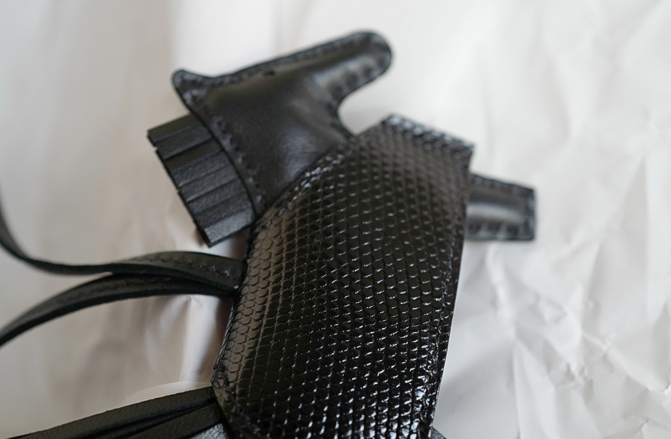 Hermès Rodeo PM Rock Charm Robeo Noir Lizard & Milo Lambskin with Palladium Studs