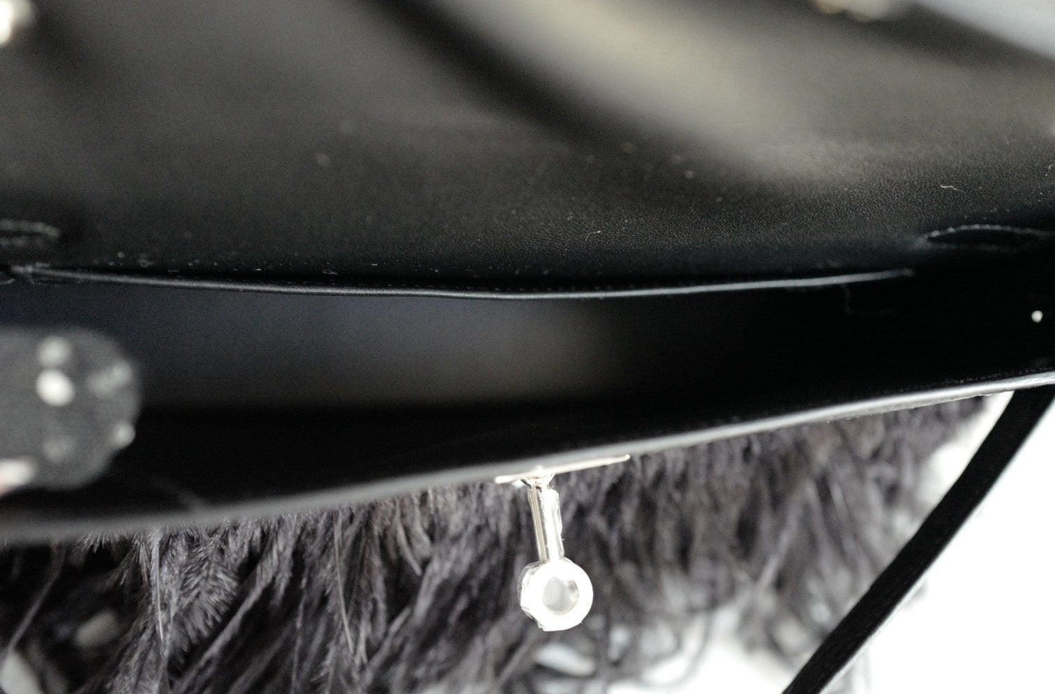 BNIB Hermès Kelly Elan Folie Noir Matte Porosus Crocodile Ostrich Feather PHW