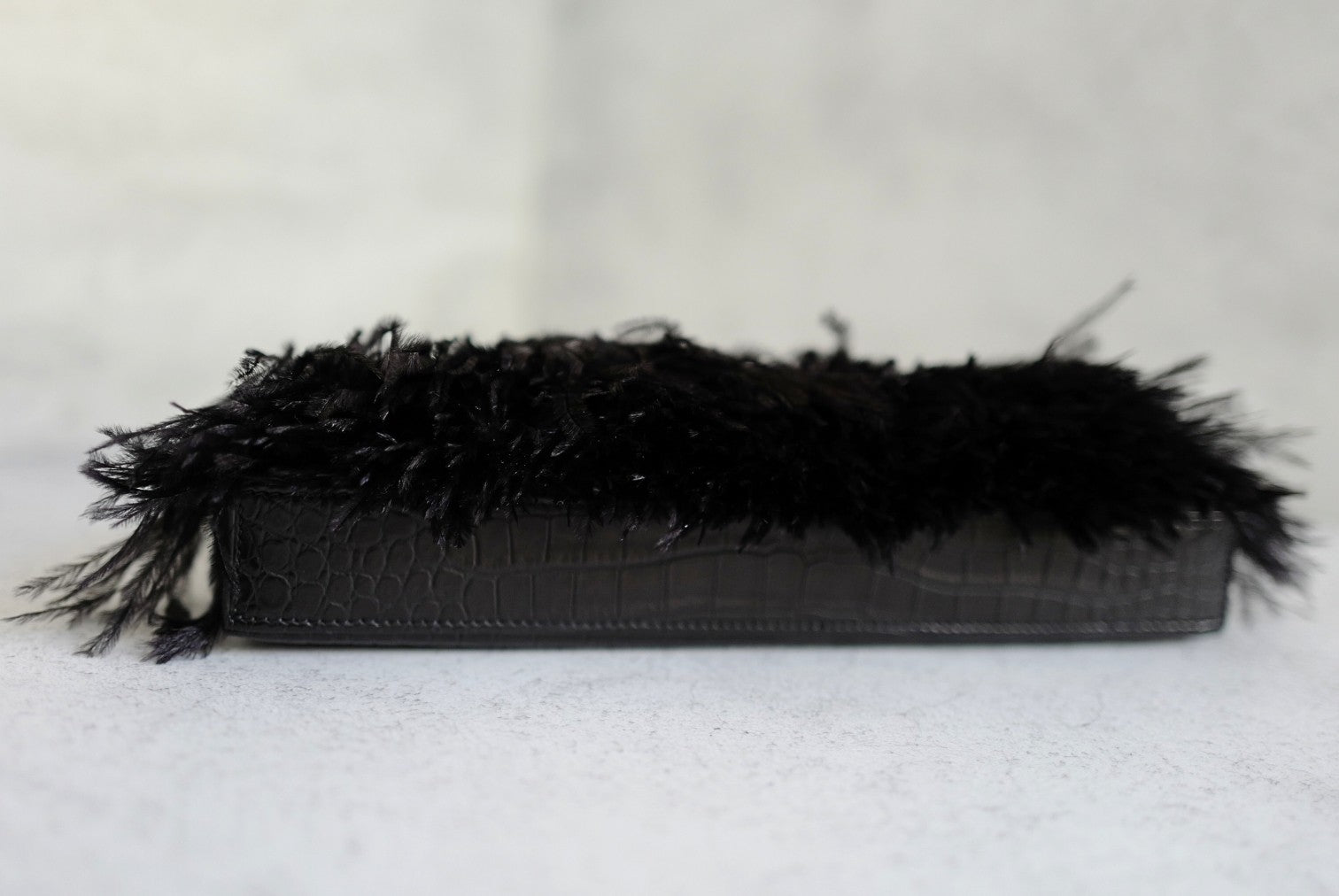 BNIB Hermès Kelly Elan Folie Noir Matte Porosus Crocodile Ostrich Feather PHW