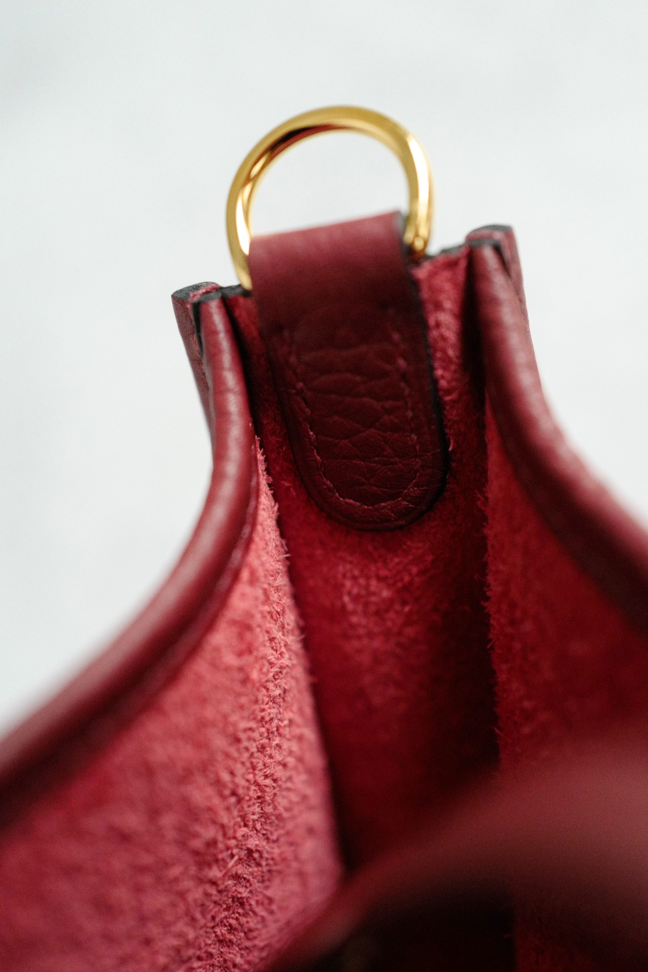 Hermès Mini Evelyne TPM Bag in Rouge H Clemence Leather with Gold Hardware