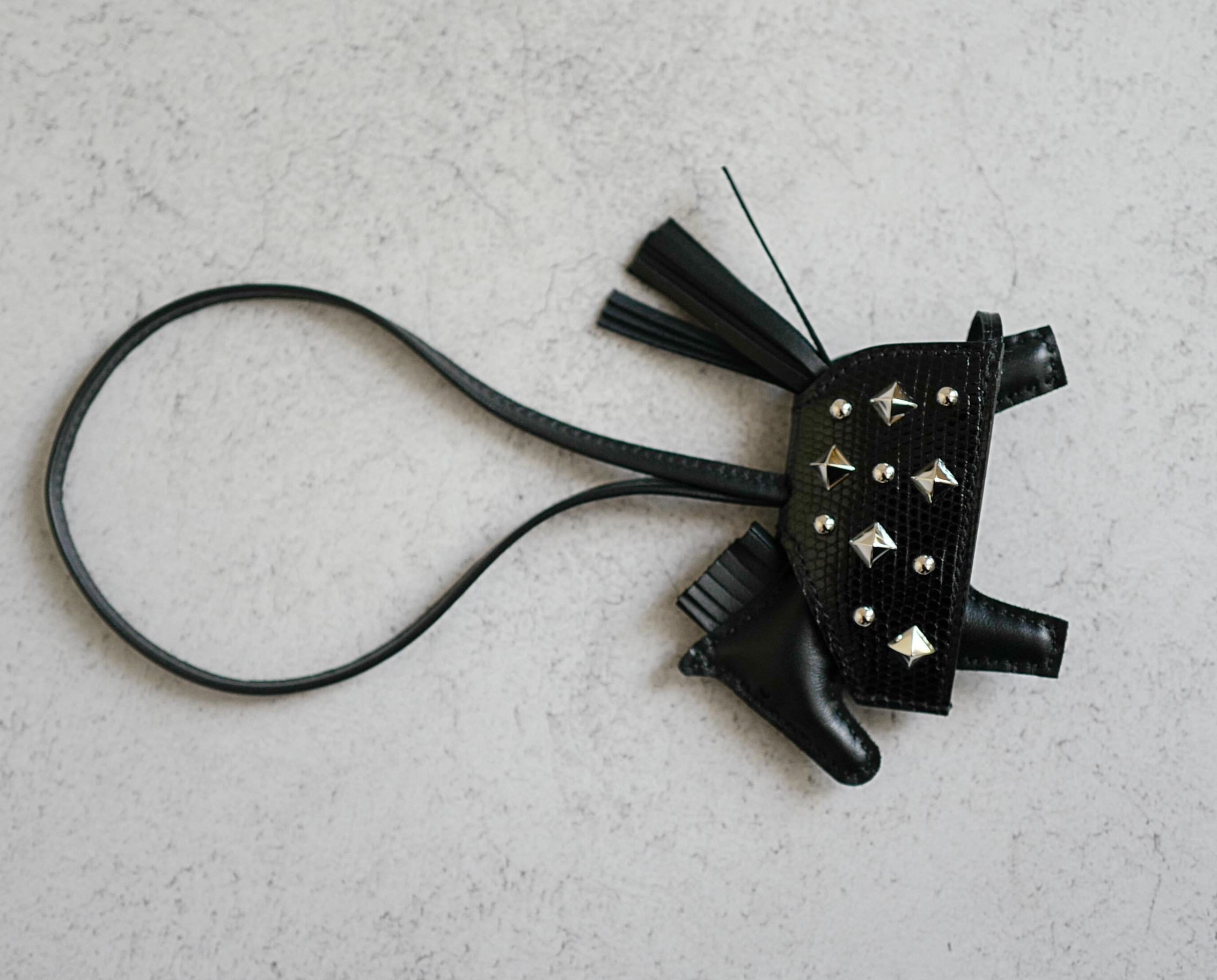 Hermès Rodeo PM Rock Charm Robeo Noir Lizard & Milo Lambskin with Palladium Studs