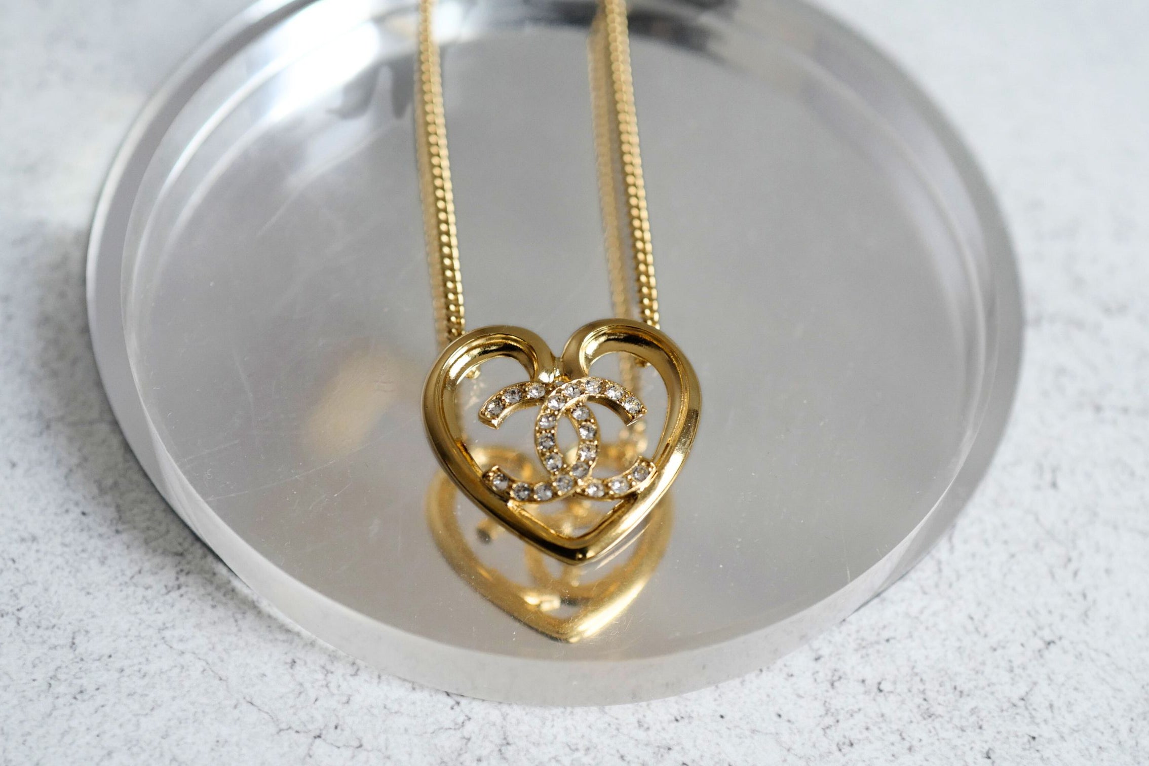 Chanel 23C Heart Gold Necklace with Crystals