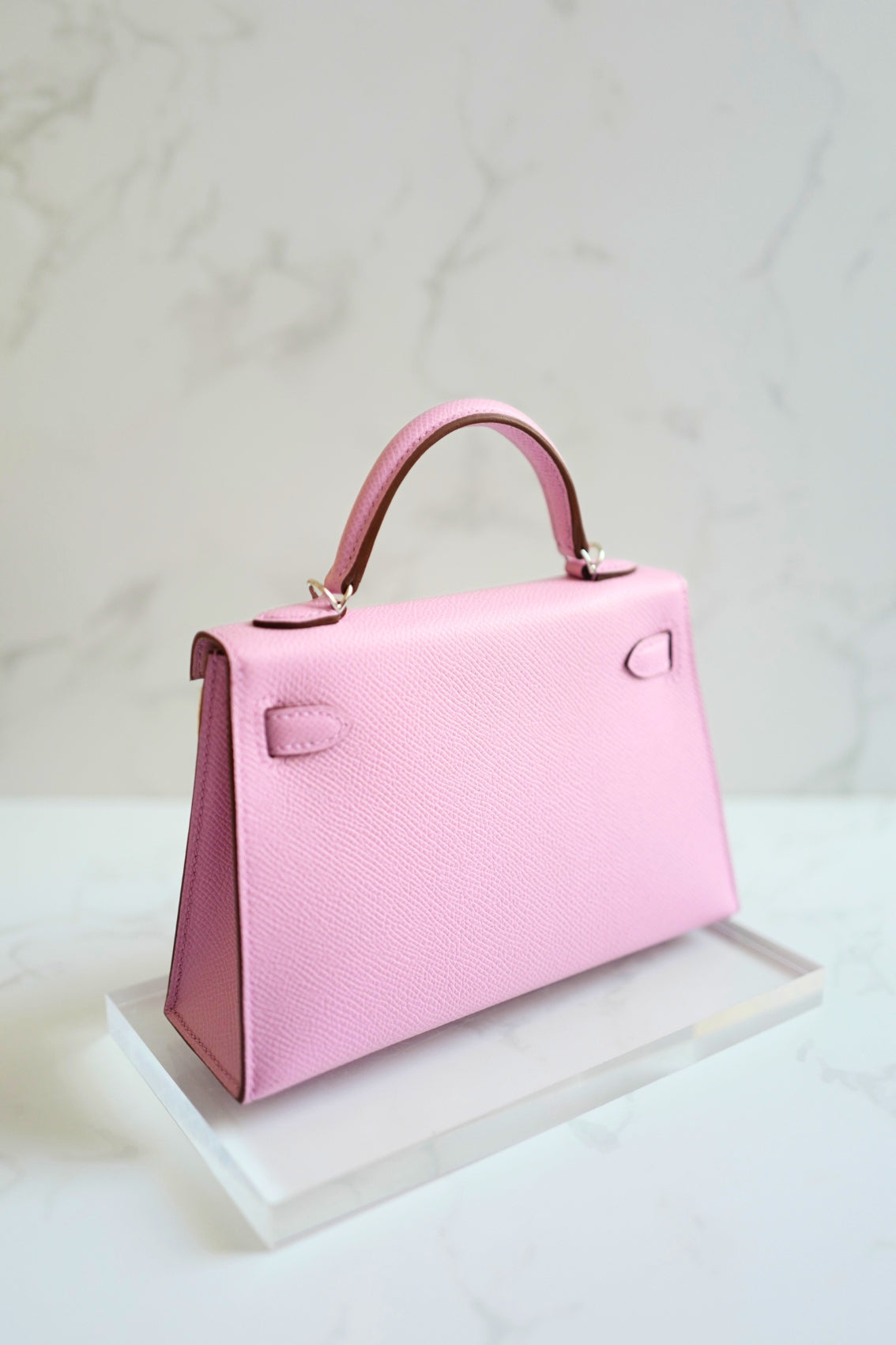 Hermès Mini Kelly Mauve Sylvestre Epsom Leather Palladium Hardware K Stamp