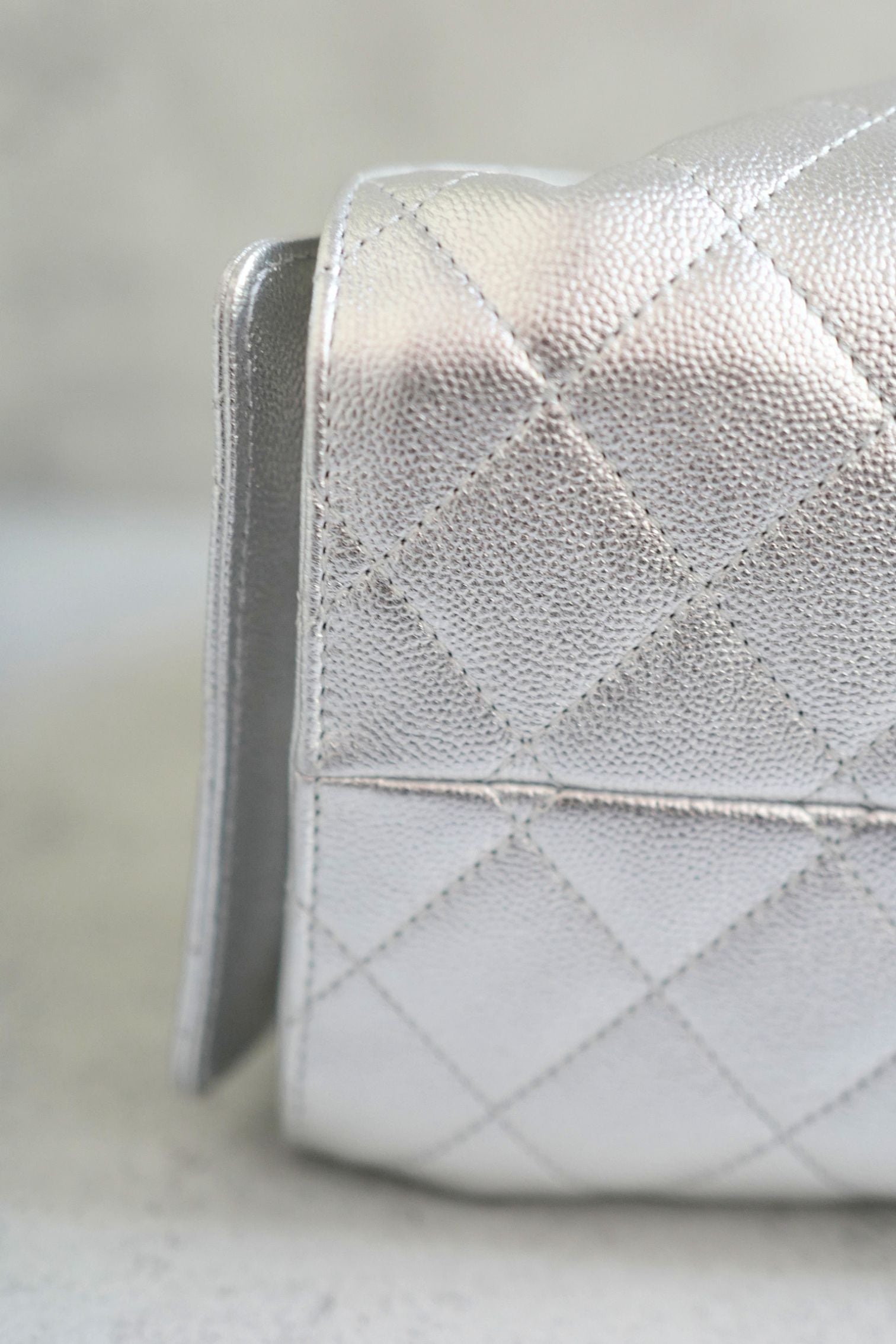 Chanel 26C Small Hobo Silver Metallic Grained Calfskin Silver Hardware