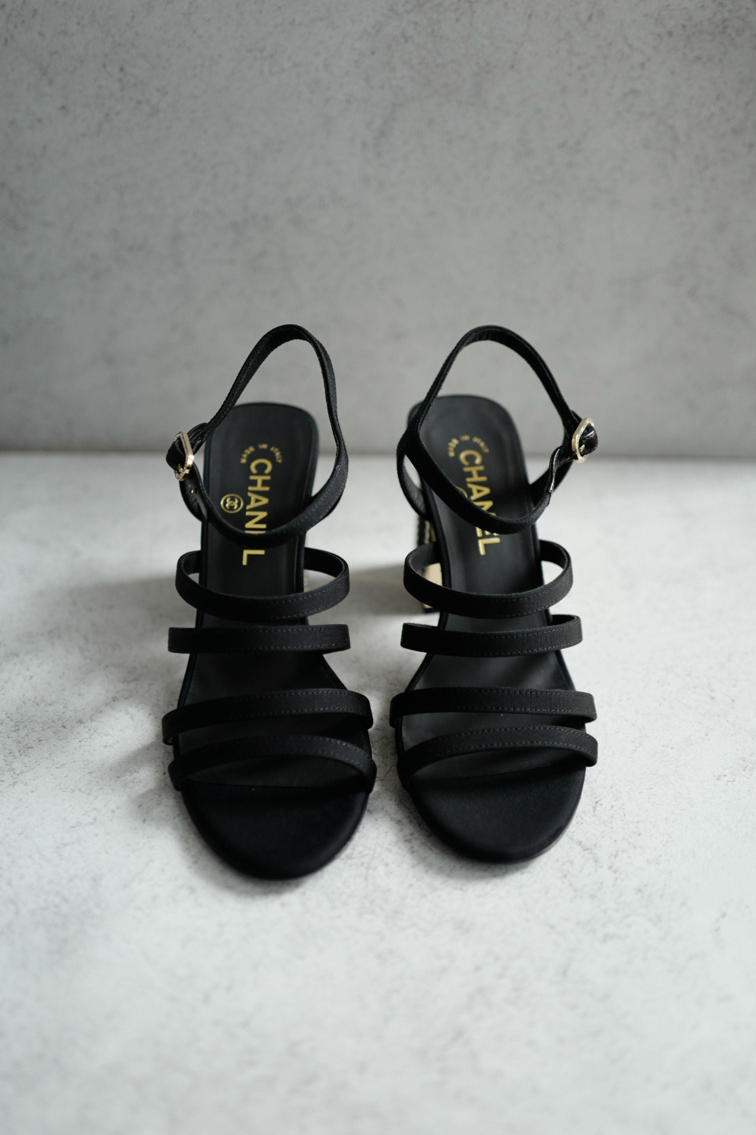 BNIB Chanel 24B Strappy Heels in Black with Crystals Rhinestone Heels size 38