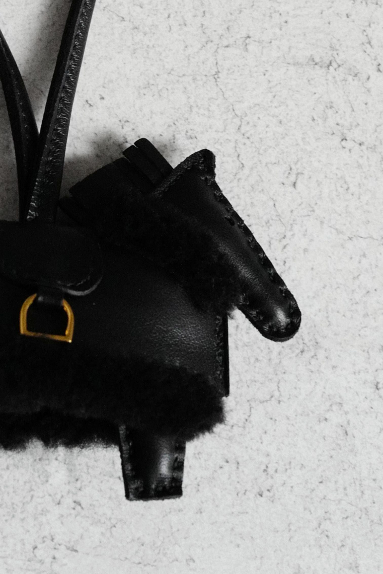 Hermès Horse Charm Rodeo Robeo Plush PM Noir Lambskin Wool Yellow Gold Plated