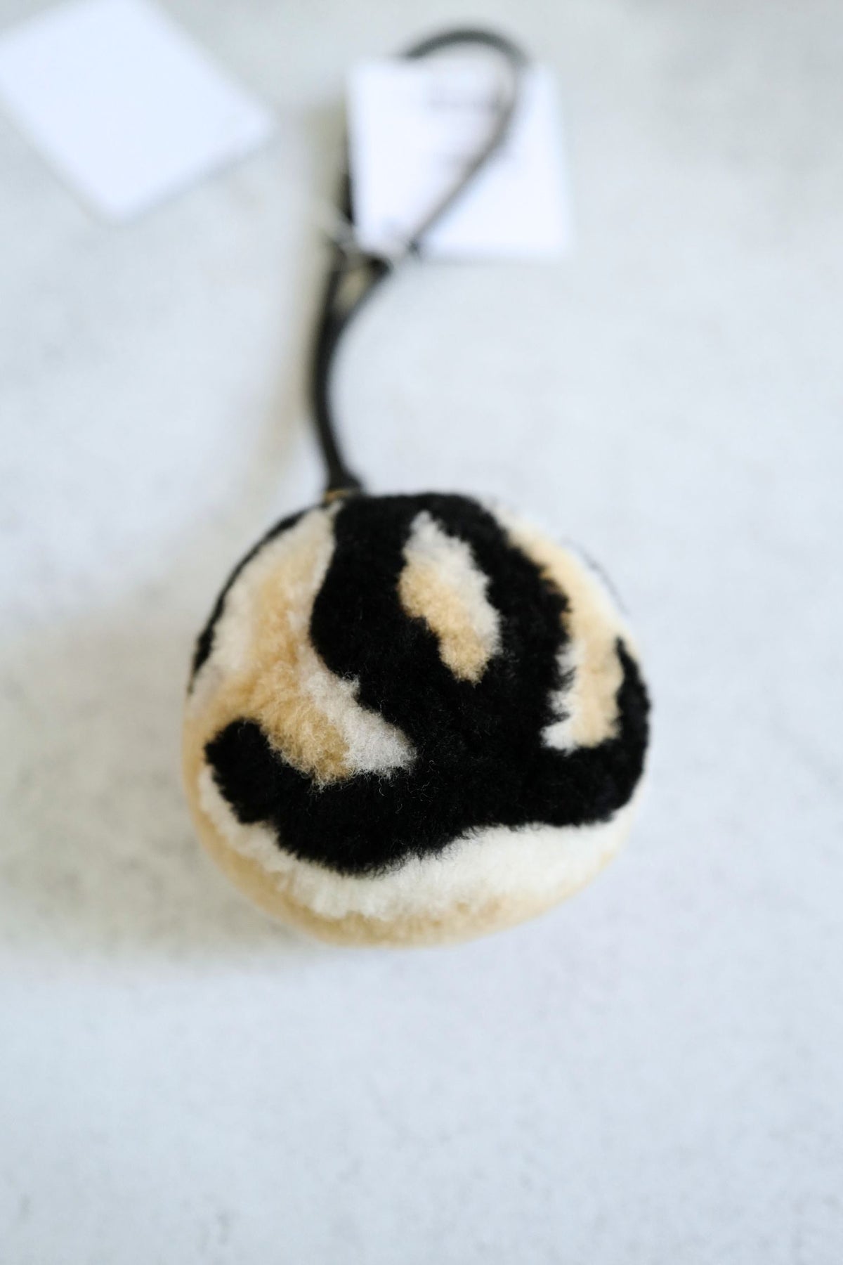 NEW Chanel 26N Coco Neige Mini Ball Bag Charm CC Logo Lambskin Shearling Black Beige