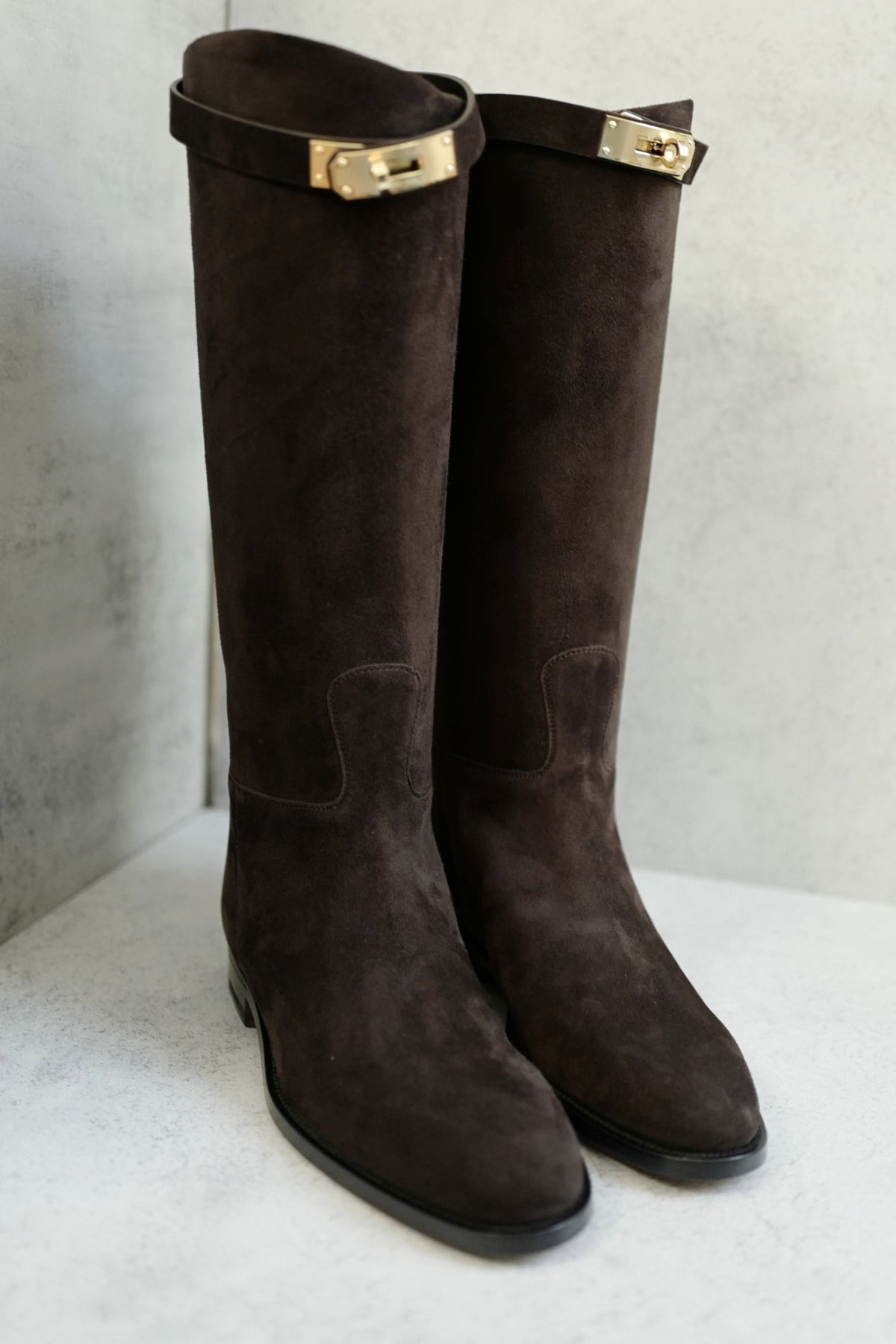 Hermès Jumping Matrix Goatskin Suede Boots Marron with Permabrass HW Size 38