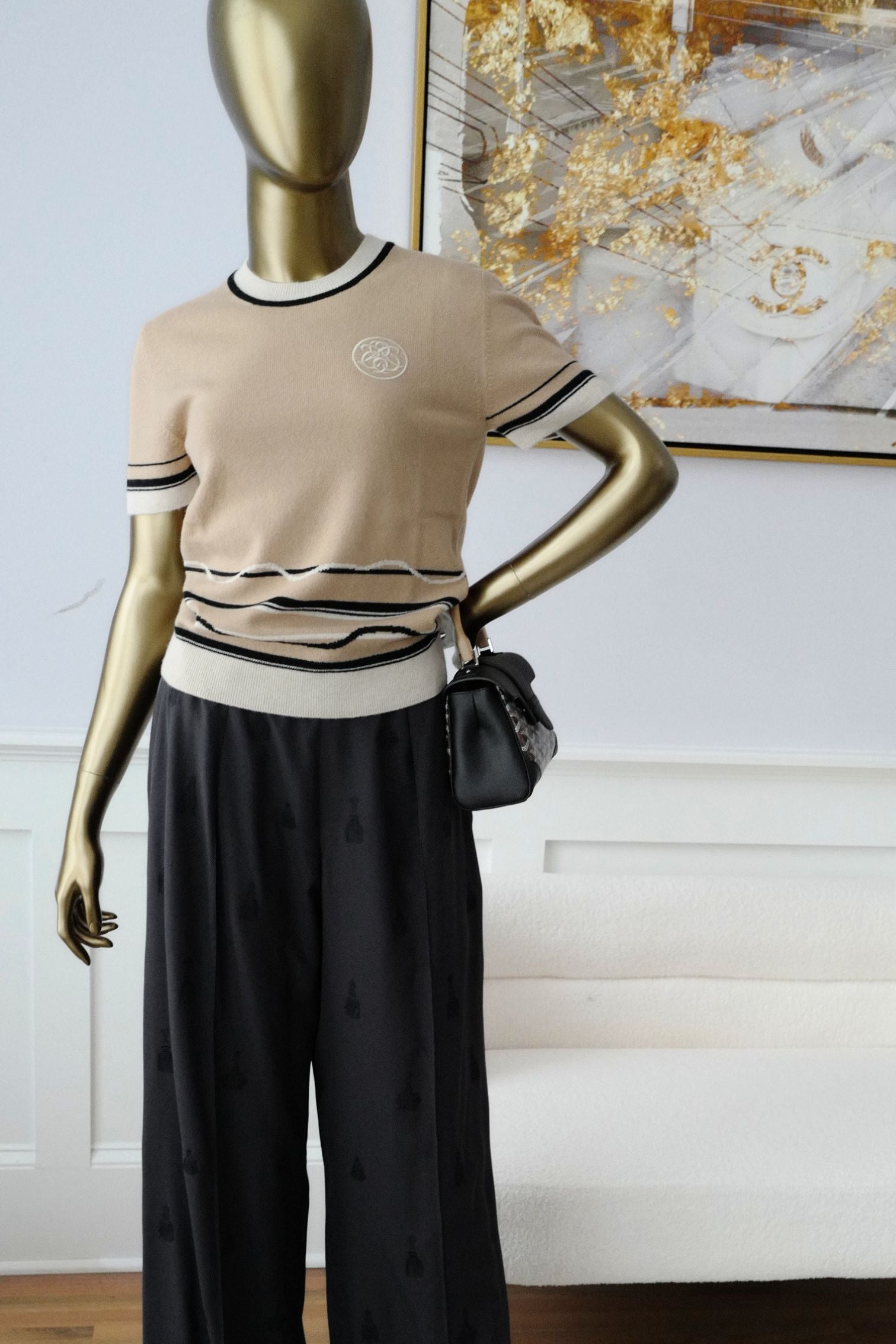 Hermès Sweater Short Sleeved "Ex-Libris" Beige Cajou Cashmere Size 36