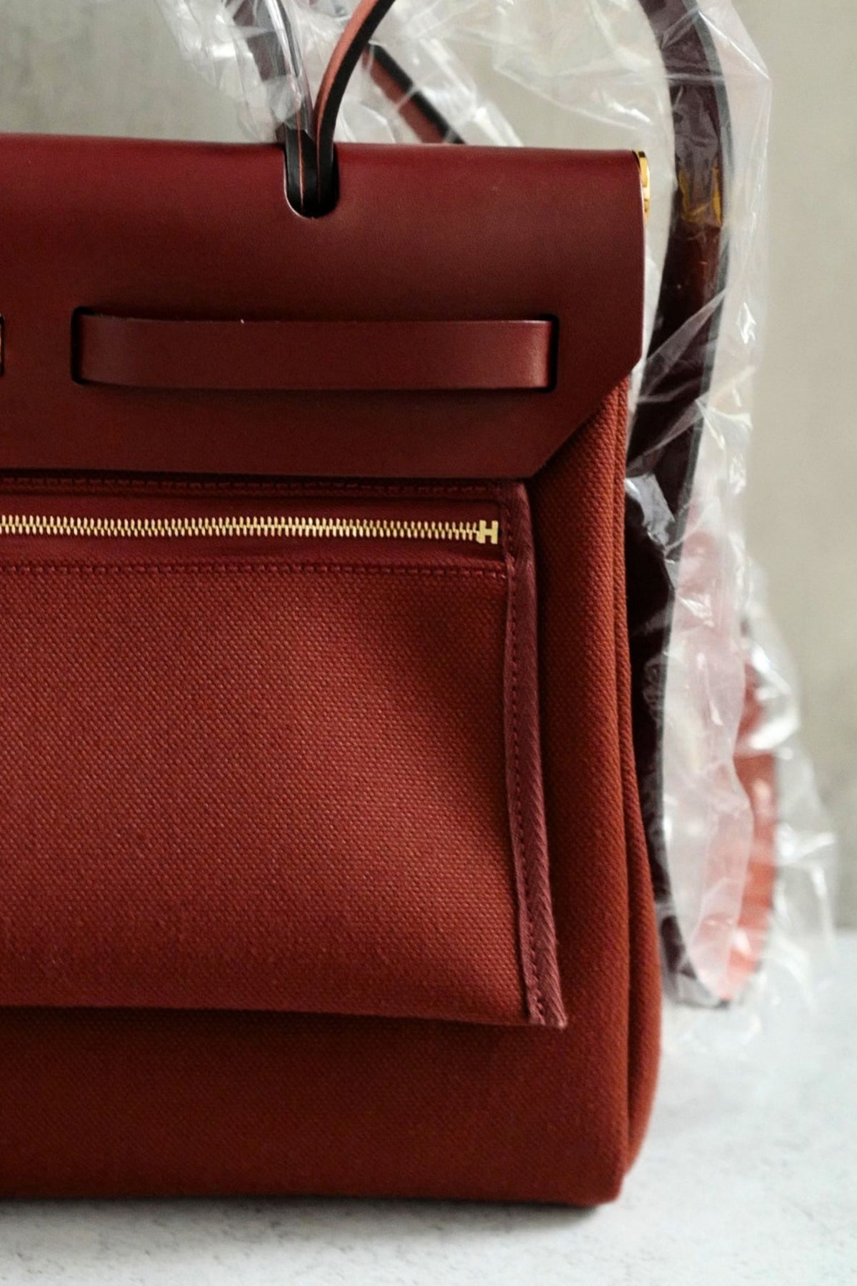 Hermes Herbag Zip 31 Rouge H Militaire Canvas Leather Gold Hardware