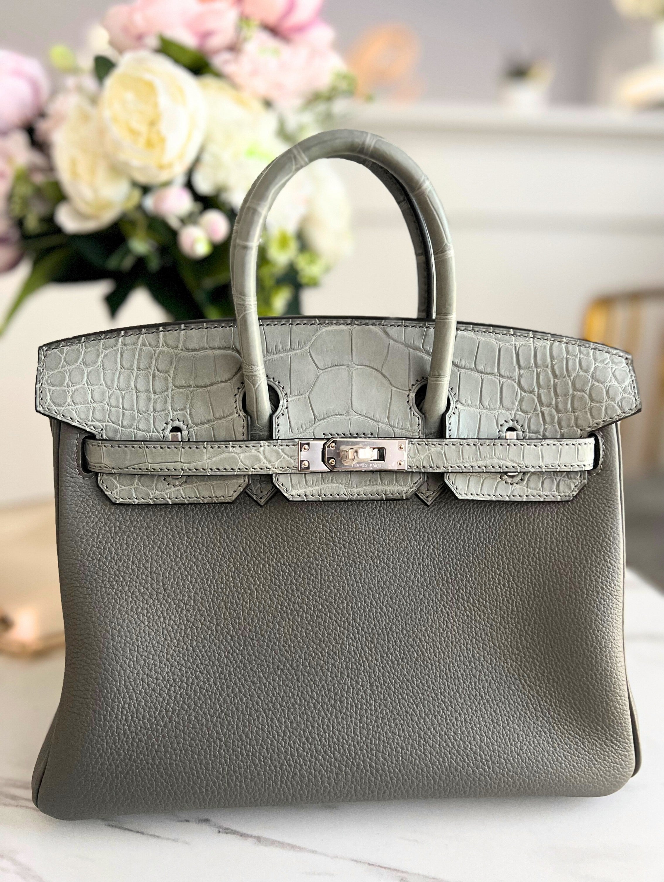 NEW Hermes Birkin 25 Touch Gris Meyer Palladium Hardware B Stamp 2023