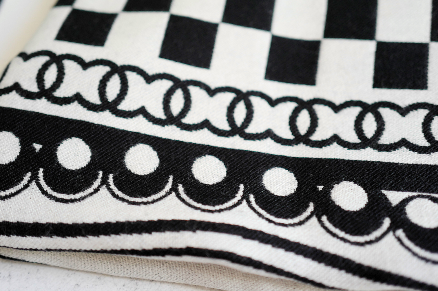 CHANEL 26C Black White Checkered Double CC Scarf Shawl