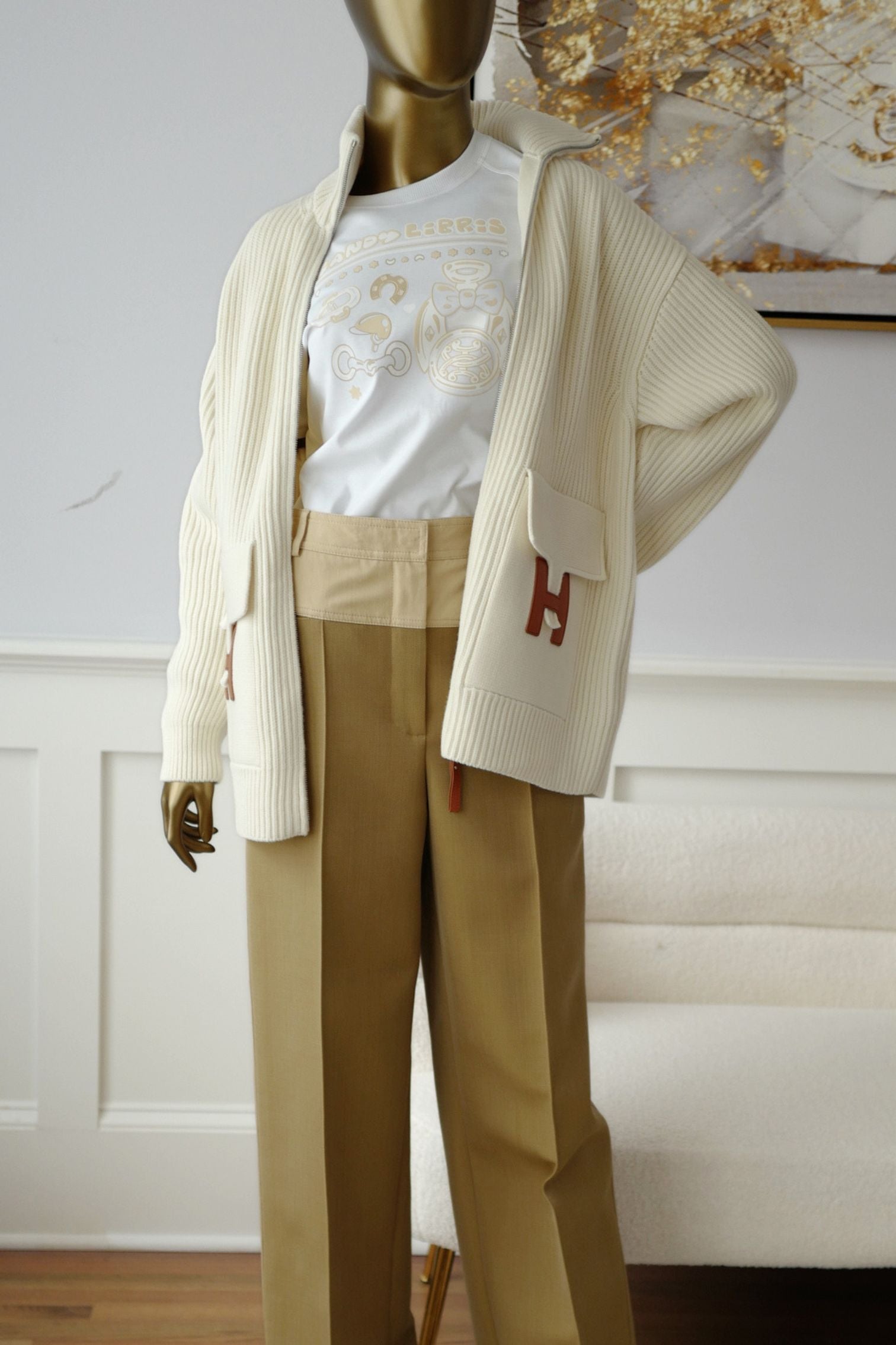 Hermès Blouson Cardigan Blanc Naturel Wool Knit Size 34