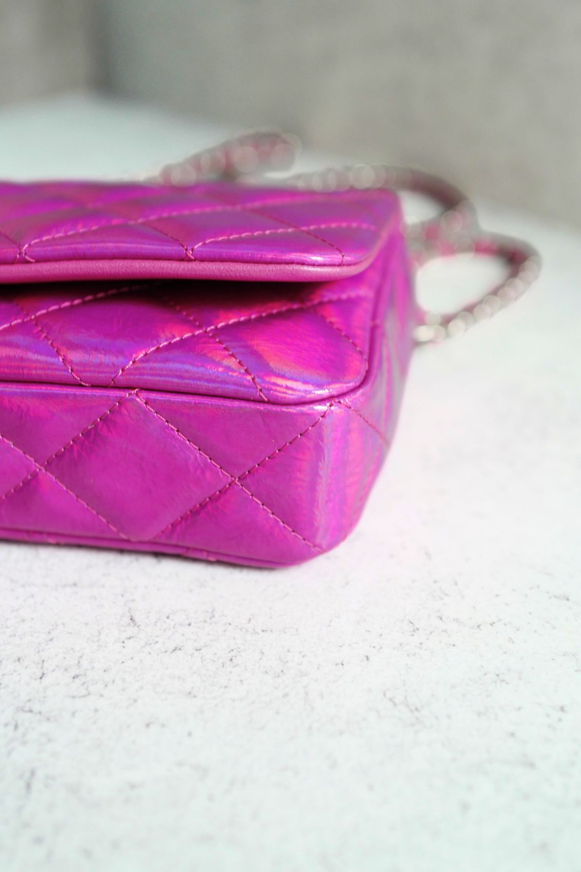 NEW Chanel Wallet on Chain Iridescent Mirror Goatskin Silver Fuchsia Cruise 24C