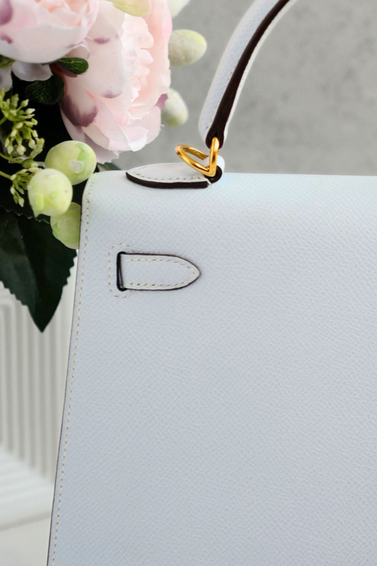 Hermes Kelly 25 Bleu Brume Epsom Sellier Gold Hardware