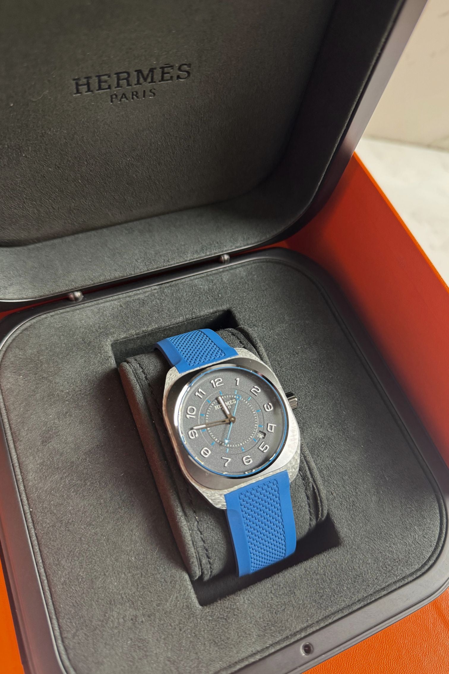 Hermès H08 Titanium Blue Edition Blue Rubber Strap 42 mm