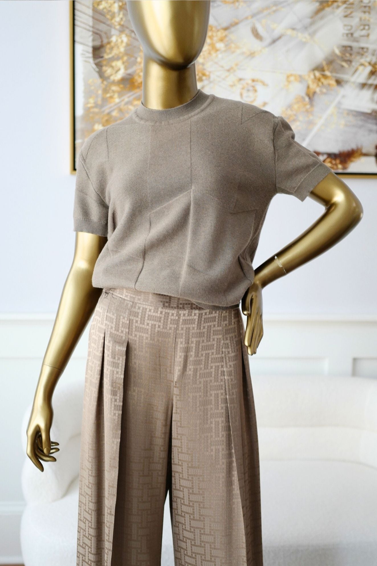 Hermès H Voyage Short Sleeve Sweater Étoupe Virgin Wool Size 34