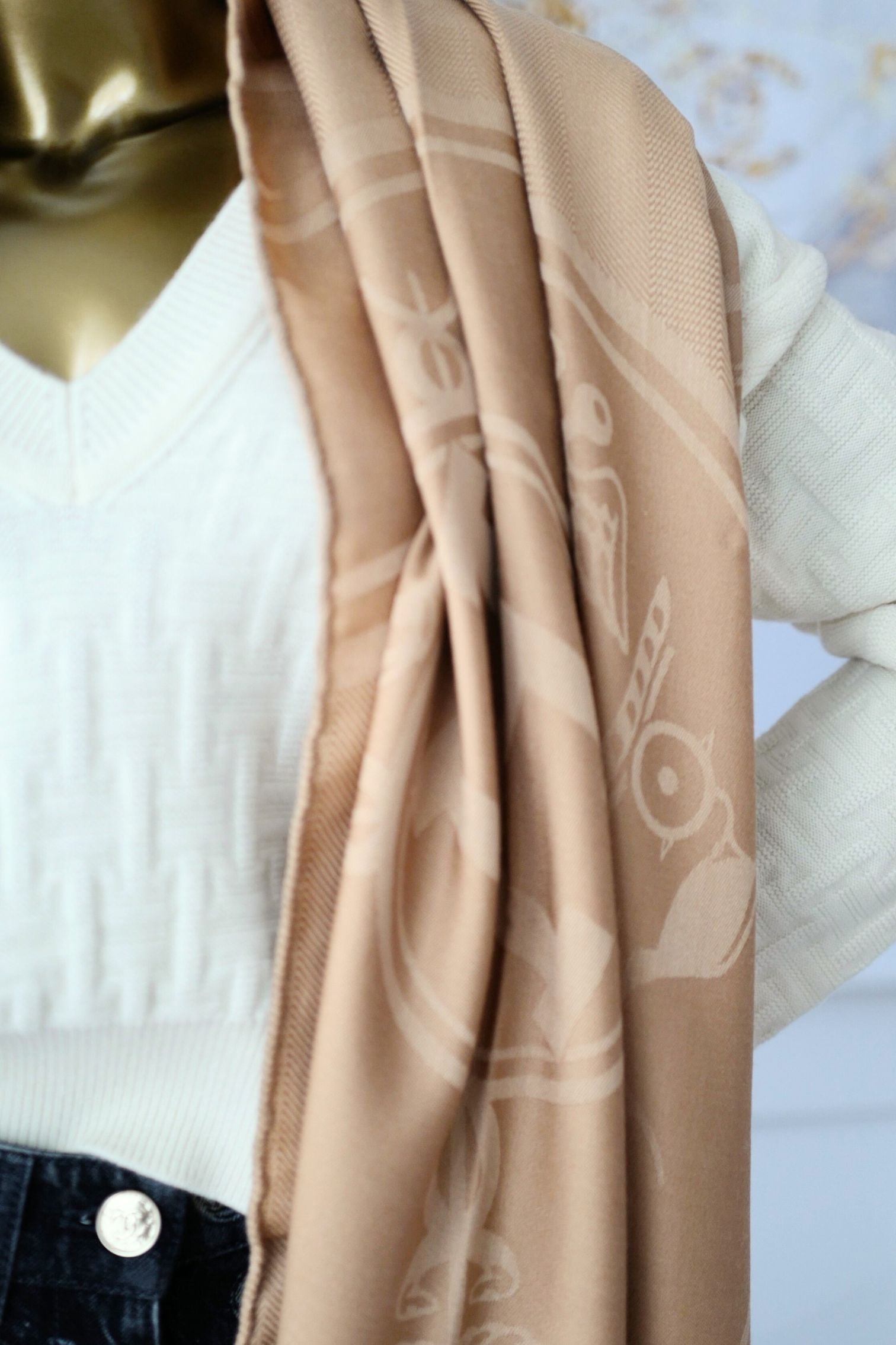 Hermès New Libris Stole Cashmere Silk Kraft Confettis d’Ex-Libris Jacquard