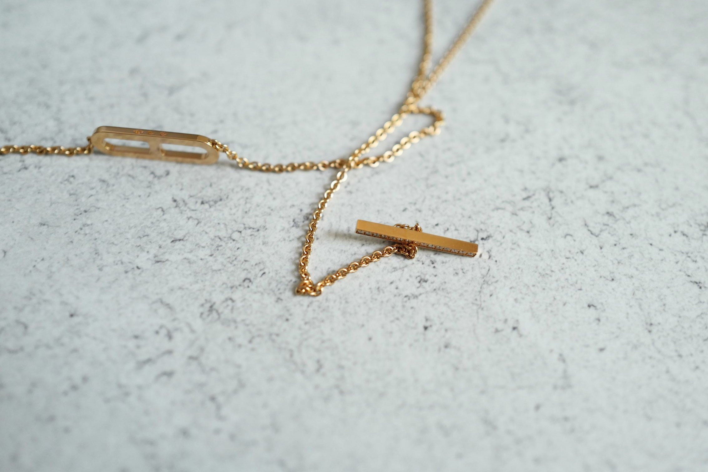 NEW Hermes Ever Chaine d'ancre Lariat Necklace Rose Gold 54 Diamonds