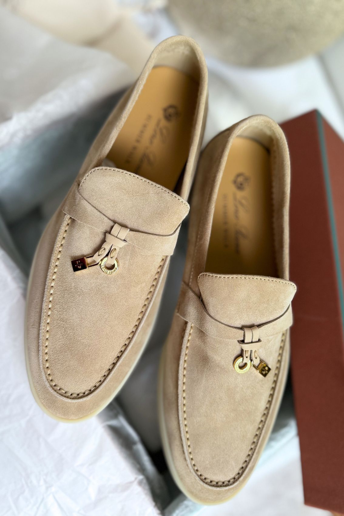 Loro Piana Summer Charms Walk Loafer Sandstone Suede Leather Size 40