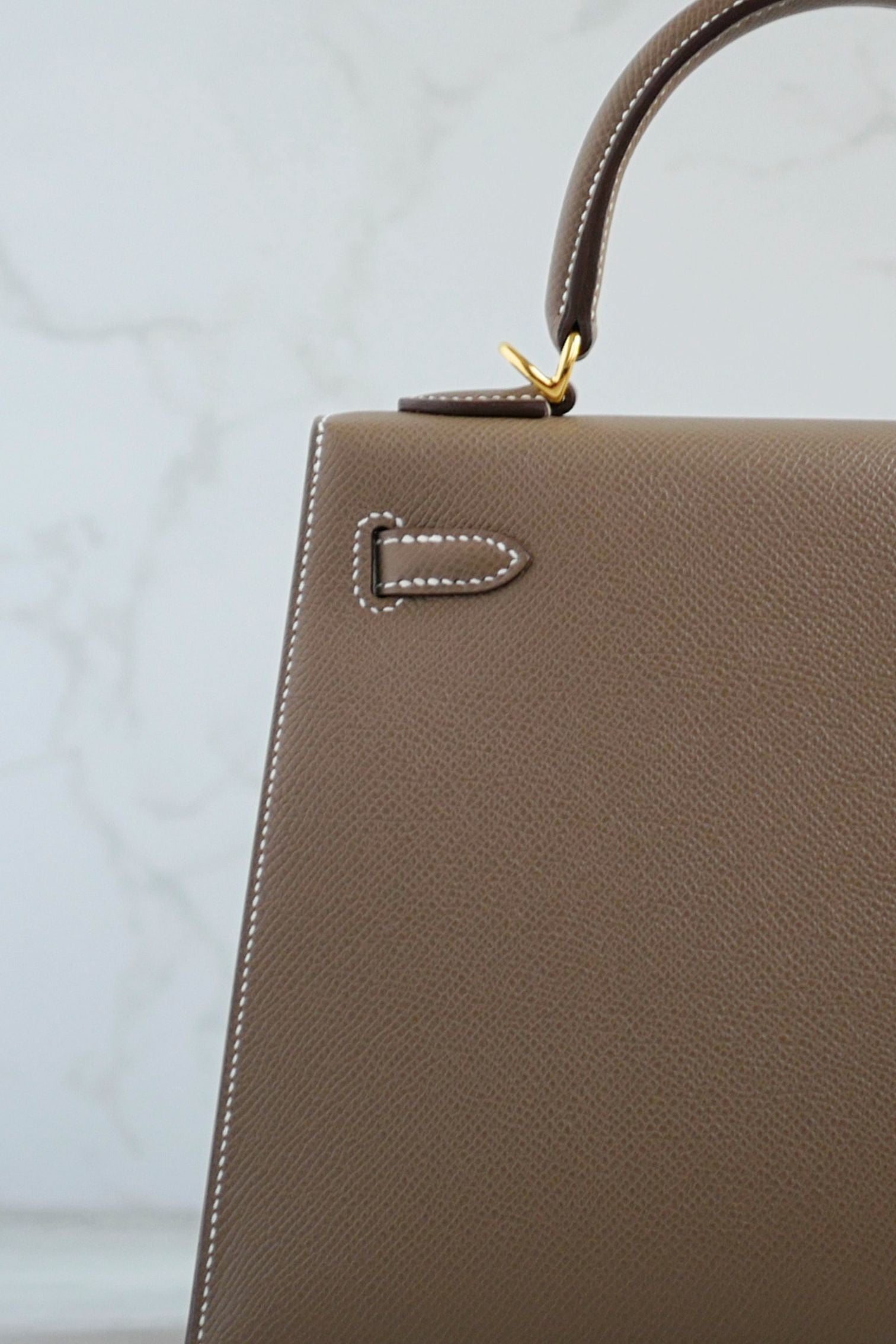 NEW Hermes Kelly 25 Etoupe Epsom Sellier Gold Hardware