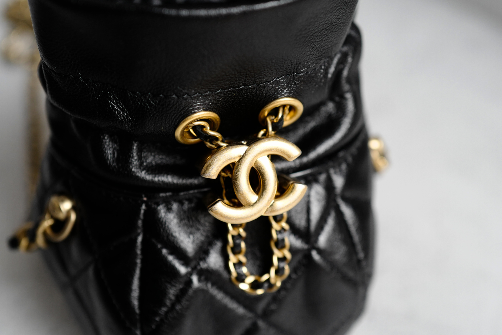 BNIB Chanel 23S Black Shiny Lambskin Clutch with Chain in Gold Hardware