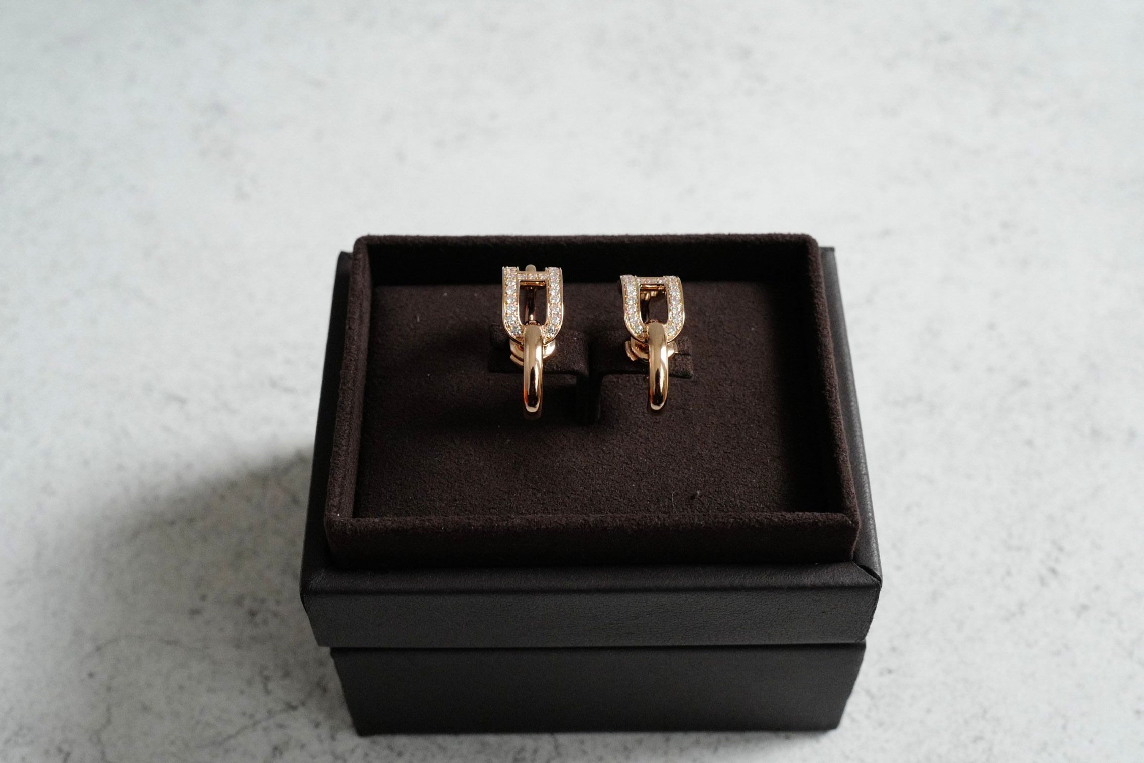 Hermès Adage Earrings 18K Rose Gold 62 Diamond Pavé