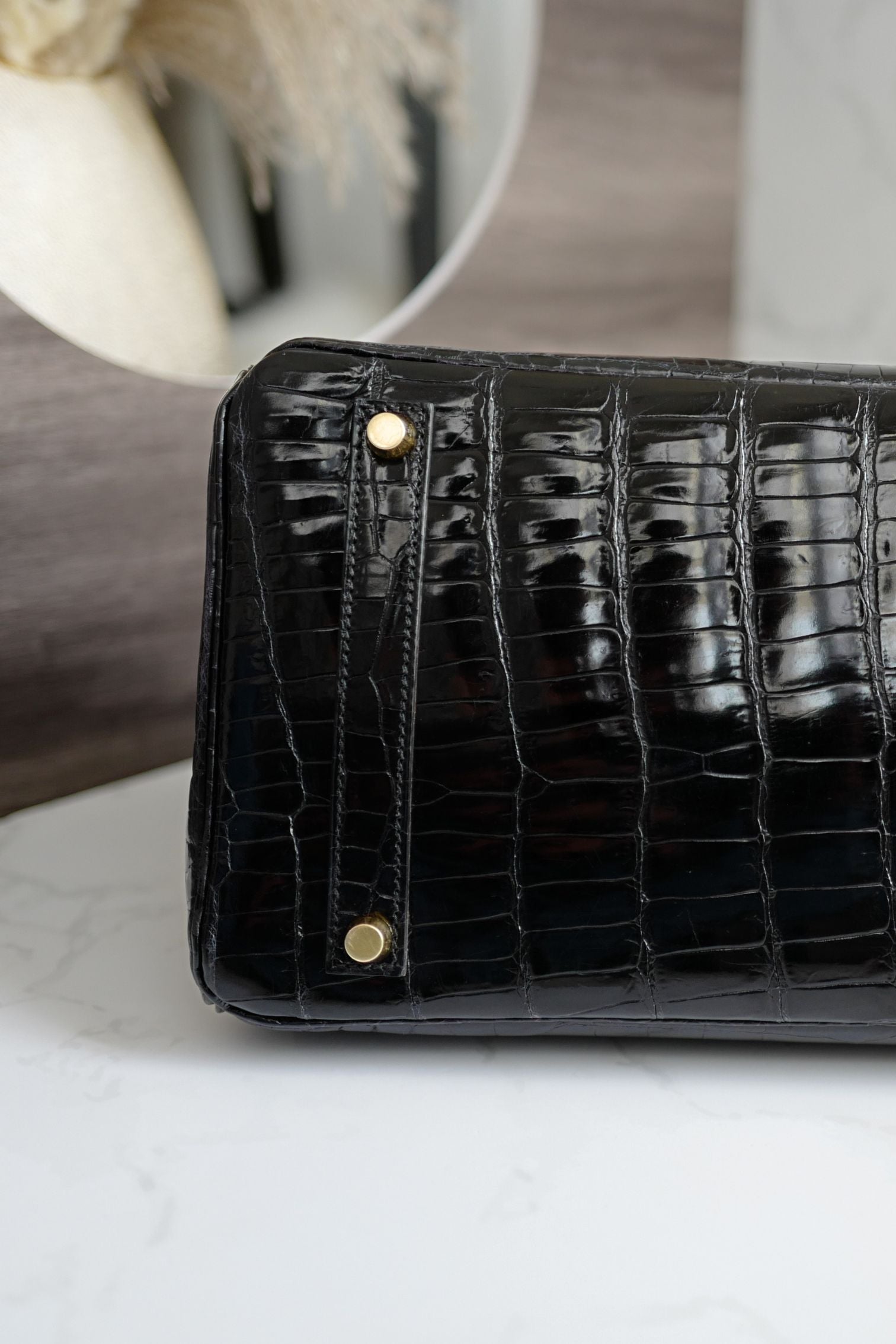 Hermès Birkin 35 Black Shiny Porosus Crocodile Gold HW #D Preowned Condition