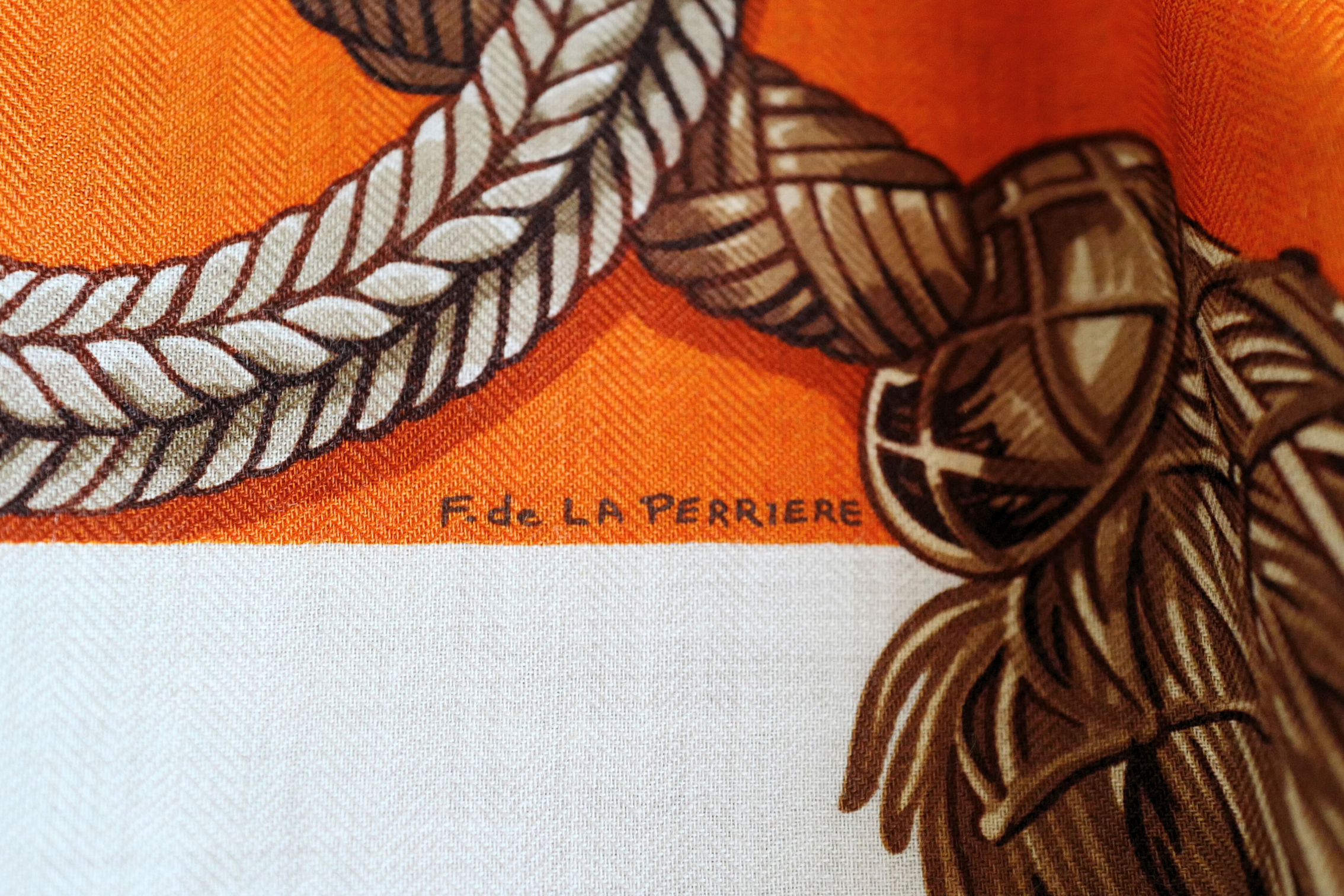 Hermès Palefroi Shawl 140 Cashmere Silk – Naturel / Orange Cuit / Cannelle