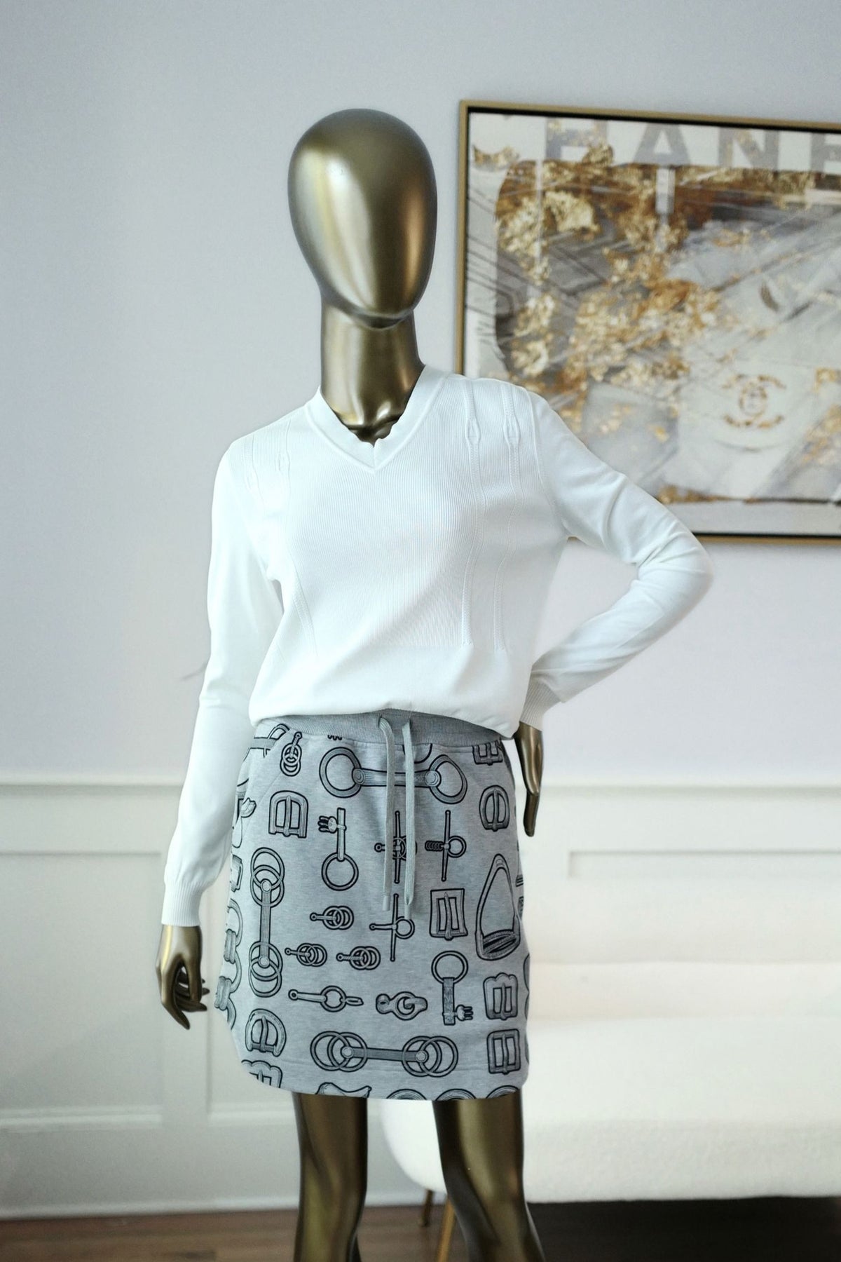 Hermes "Cahier du Colporteur" Cotton Mini Skirt Gris Byzantin Size 36