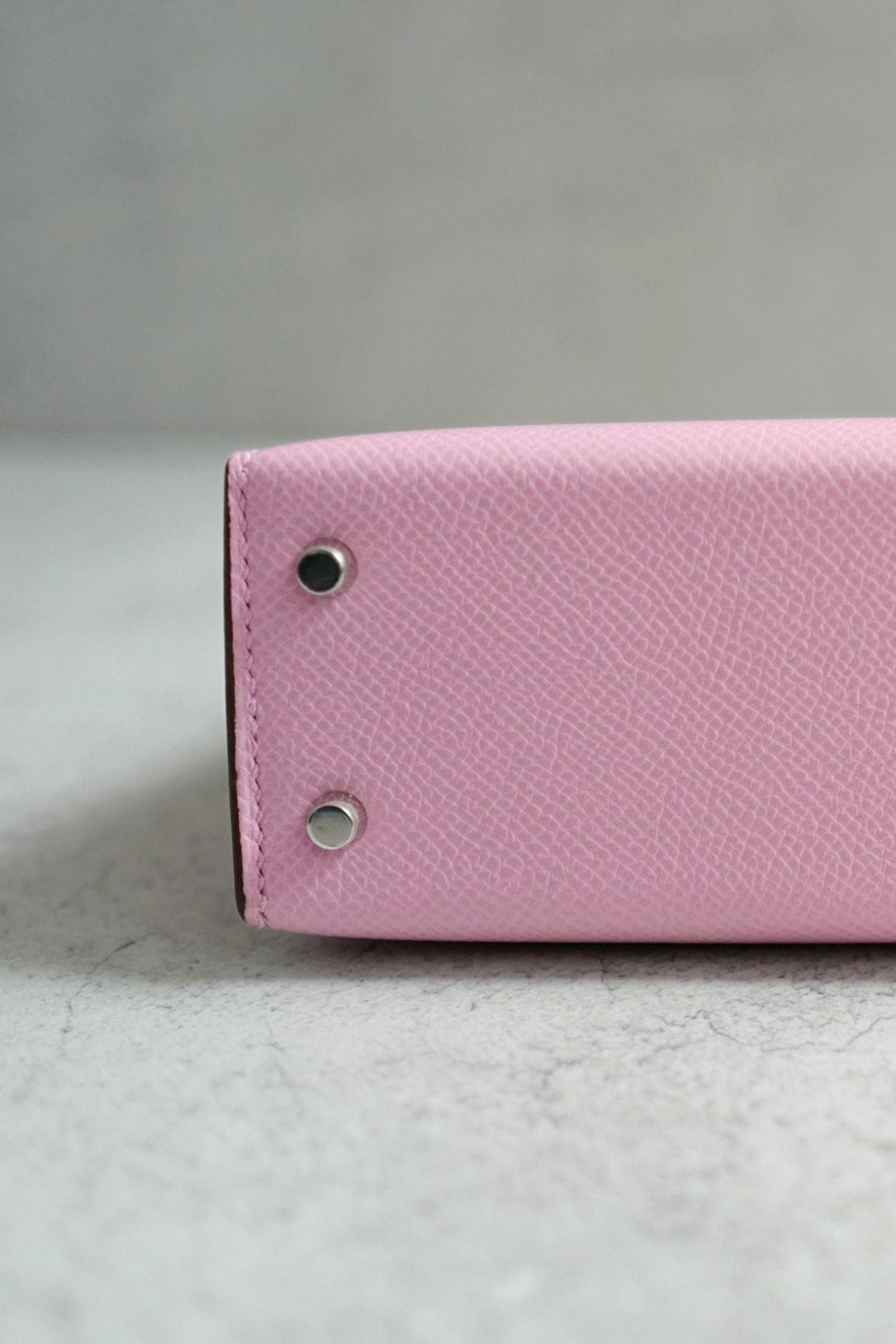 NEW Hermes Mini Kelly Mauve Sylvestre Epsom Leather Palladium Hardware