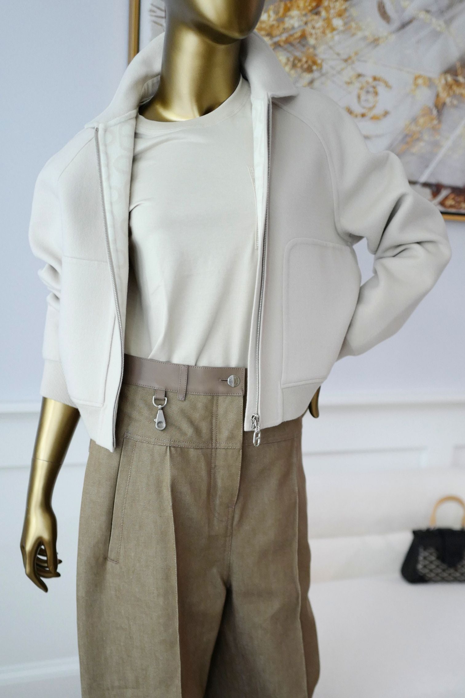 Hermès Jacket Chaine d'Ancre Blanc Sable Virgin Wool Size 36