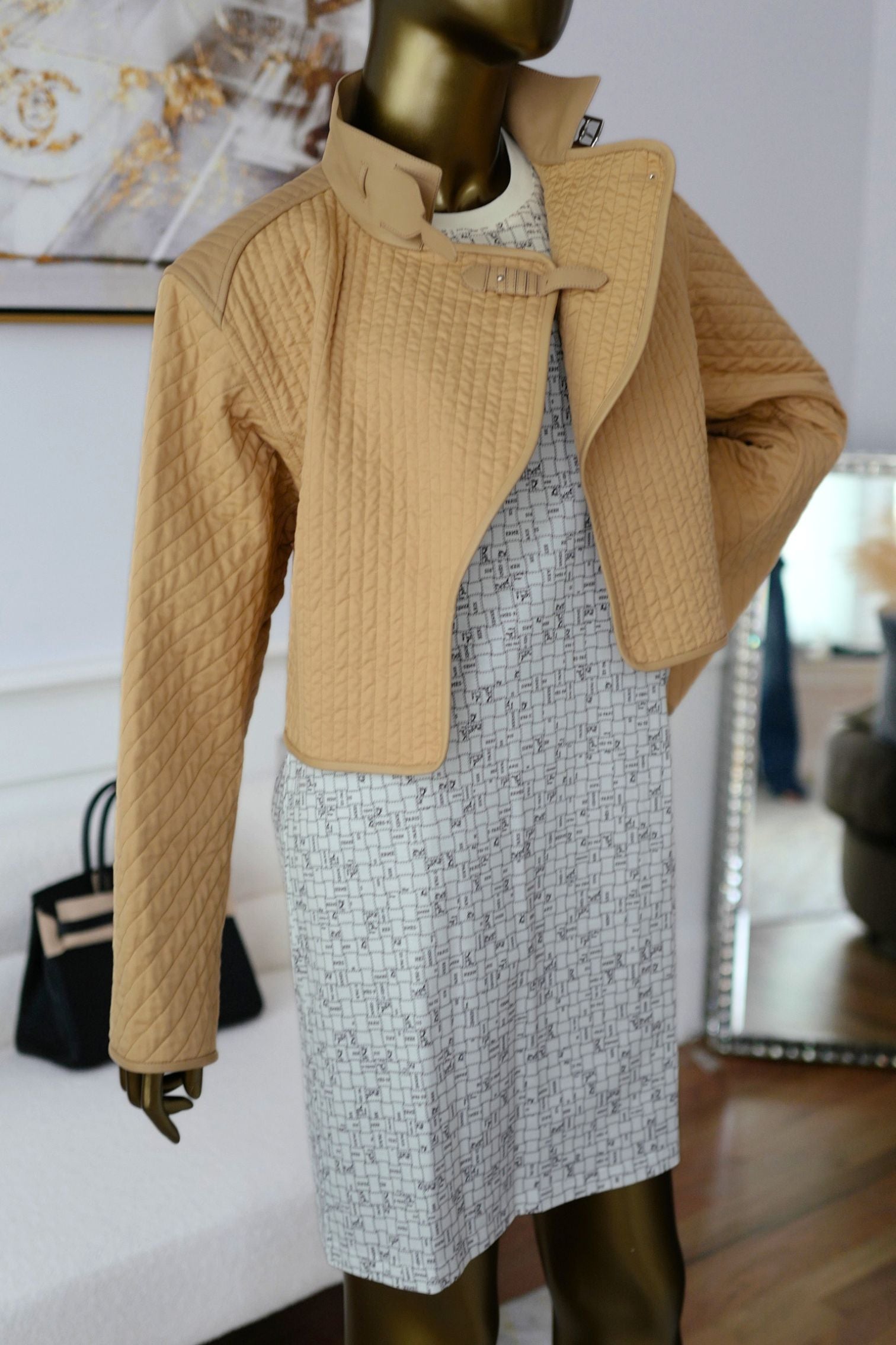 NEW Hermès Quilted Outdoor Jacket Beige Cajou size 36