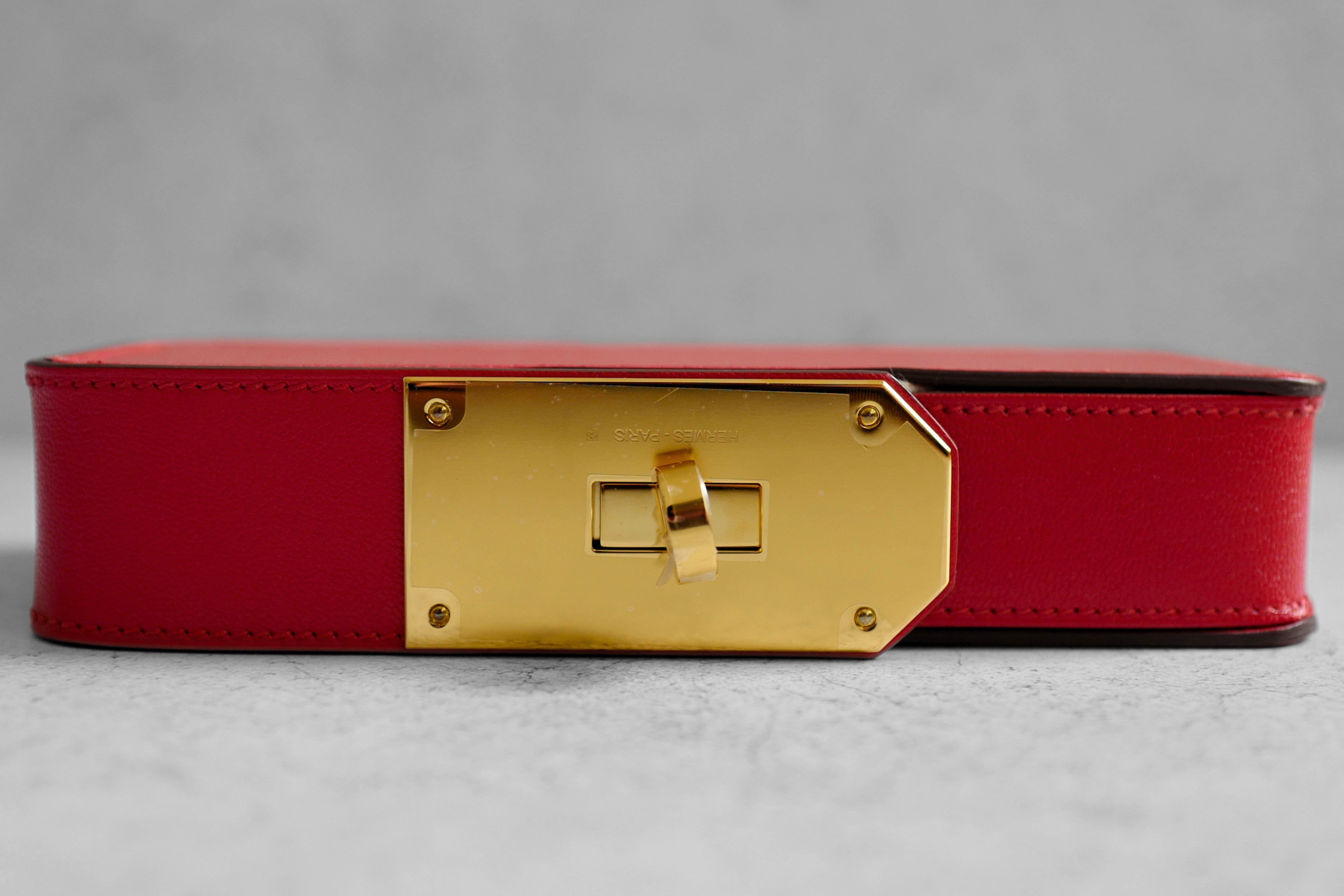 Hermès Clutch Sanglons Rouge de Cœur Chamkila Goatskin Gold Hardware