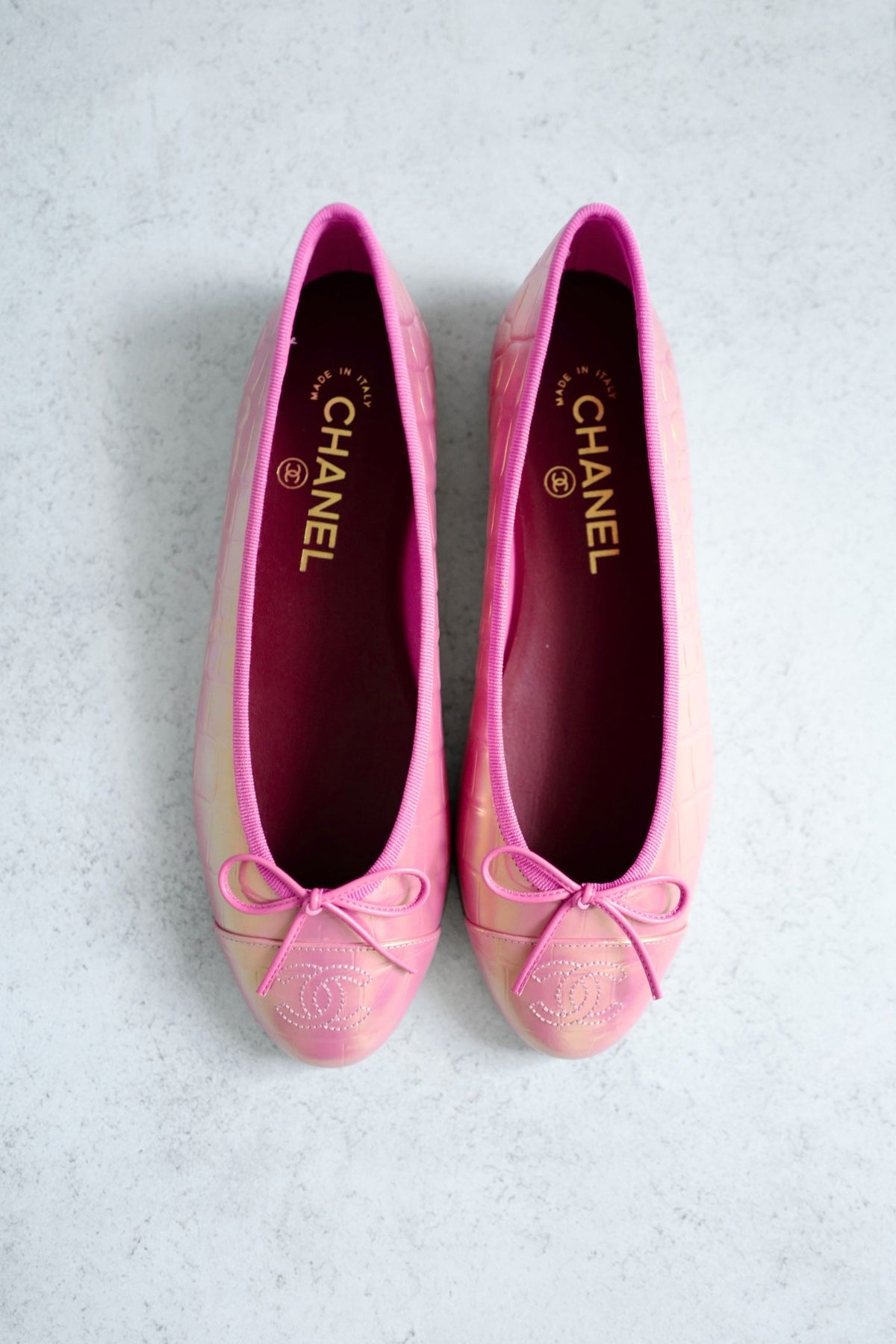 Chanel 26K Matthieu Blazy's Ballet Flats Croc Embossed Calfskin Pink Size 37.5