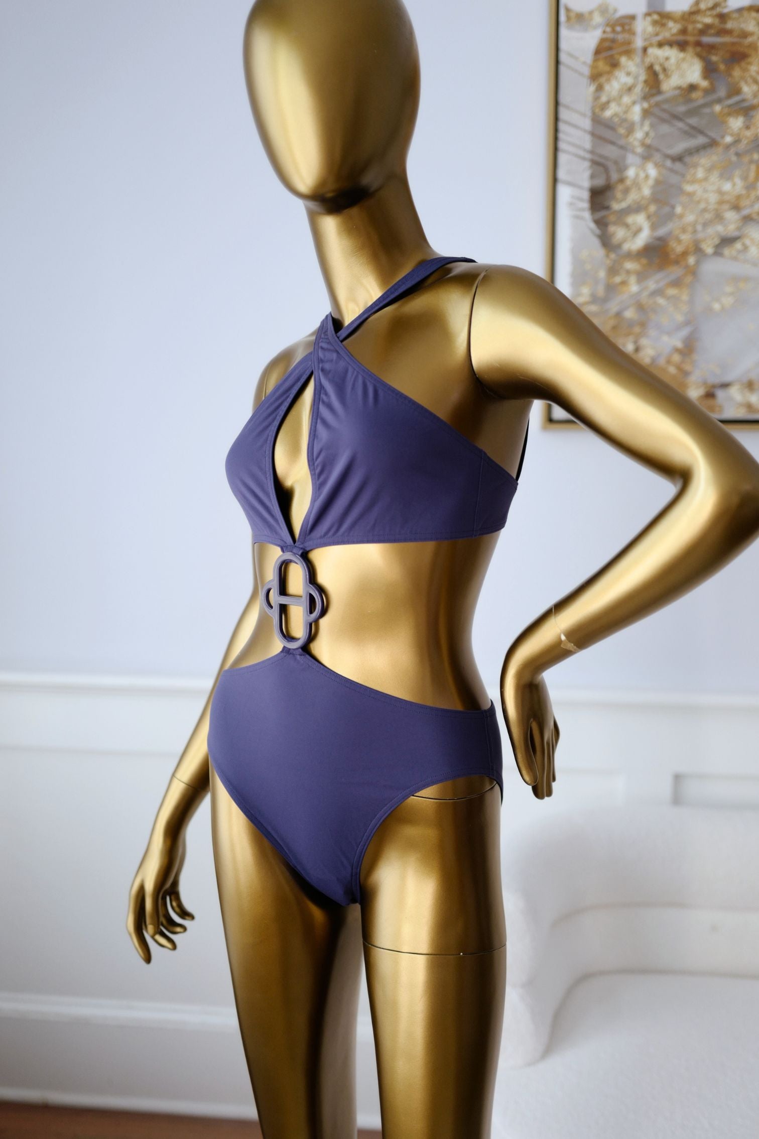 NEW Hermes Hailey Swimsuit Bleu Roi Plain Jersey Size 38