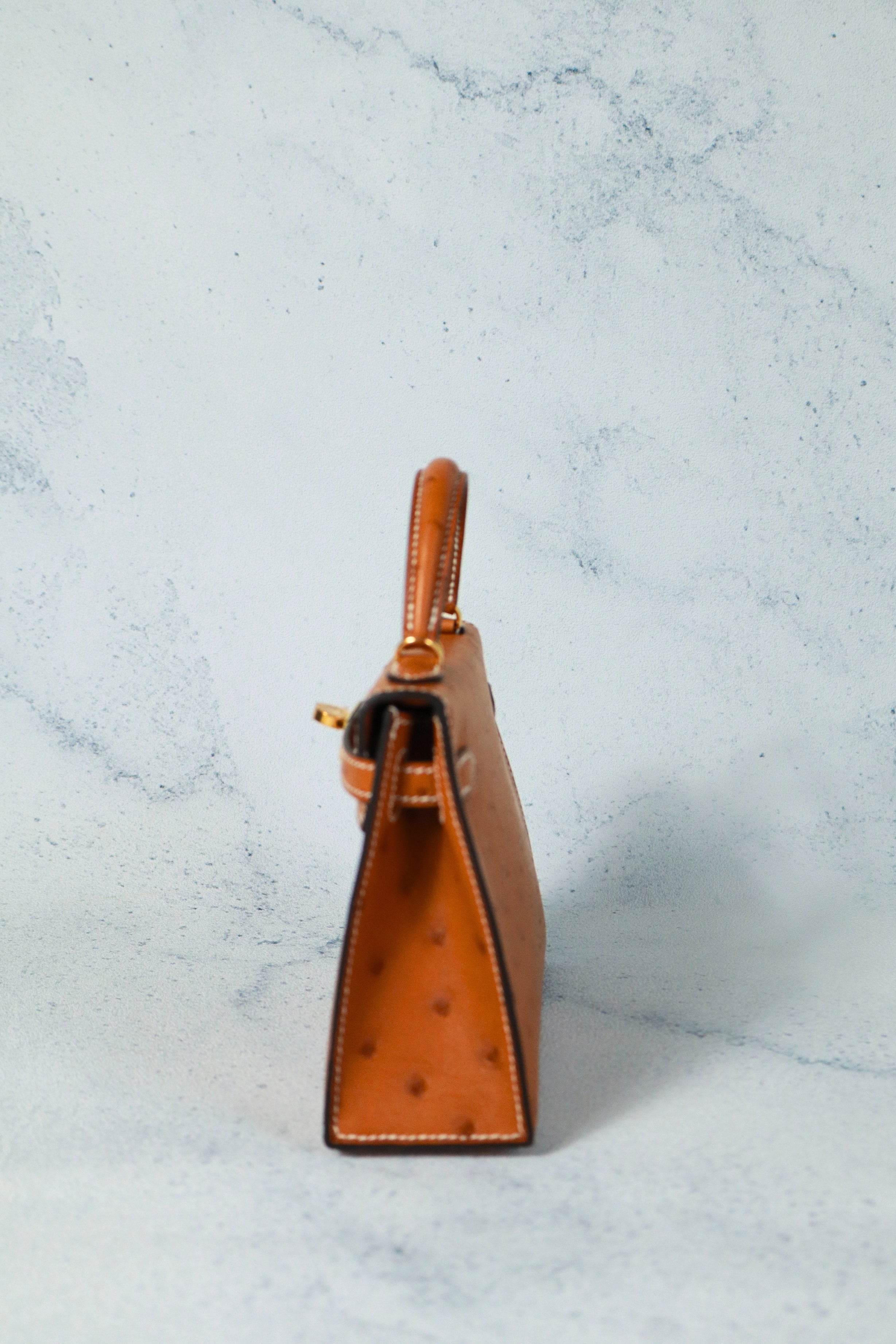 BNIB Hermes Mini Kelly HSS Cognac Ostrich with Craie Stitching GHW G Stamp 2026