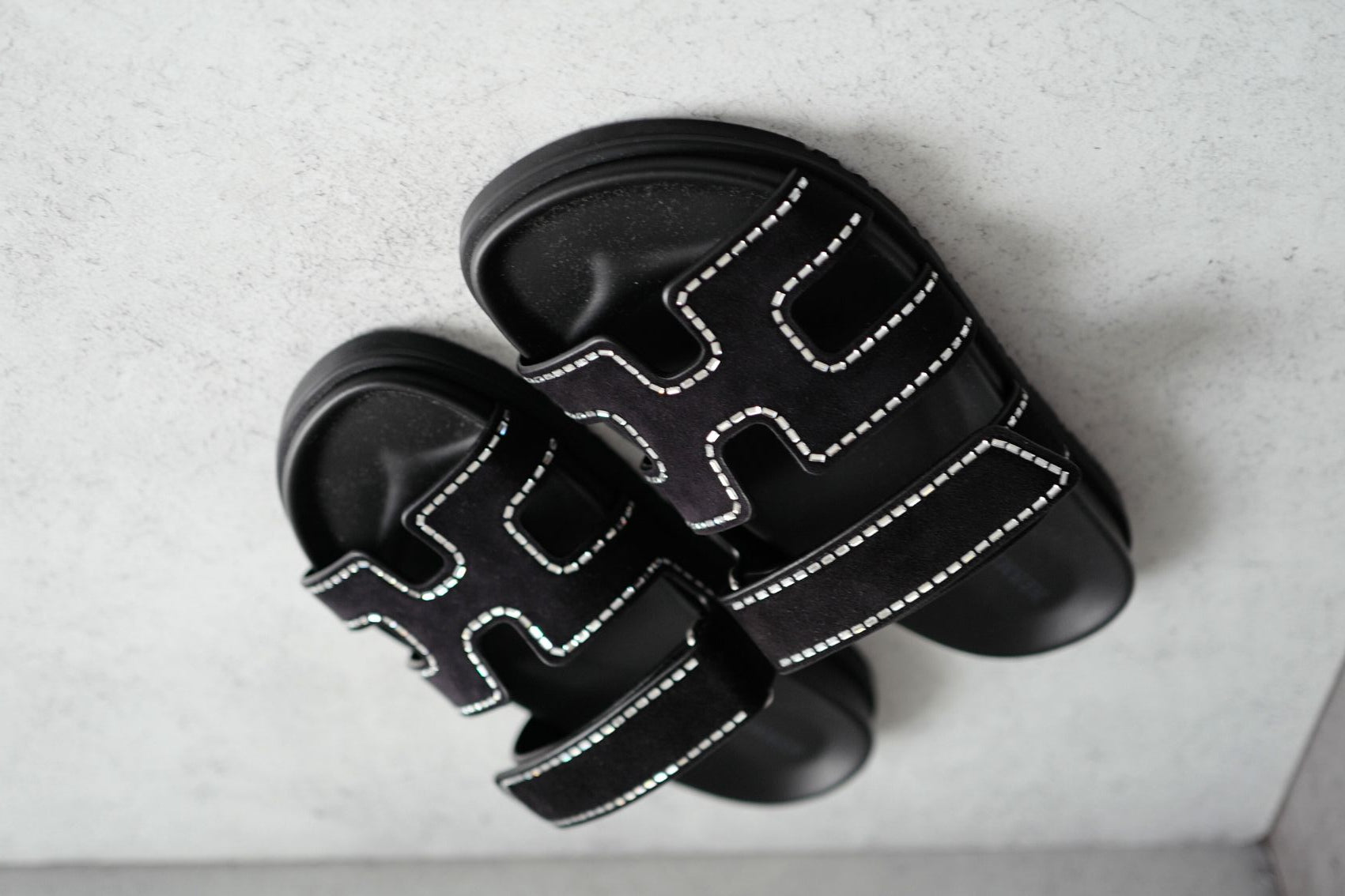 *BNIB* Hermes Womens Chypre Noir with Rhinestone Detail Calfskin Suede Size 37