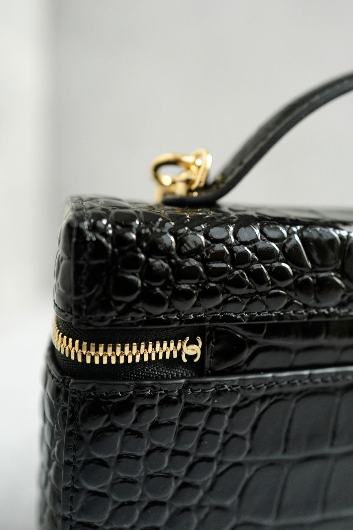 Chanel 26K Matthieu Blazy's Vanity with Chain Croc Embossed Black Calfskin Leather GHW