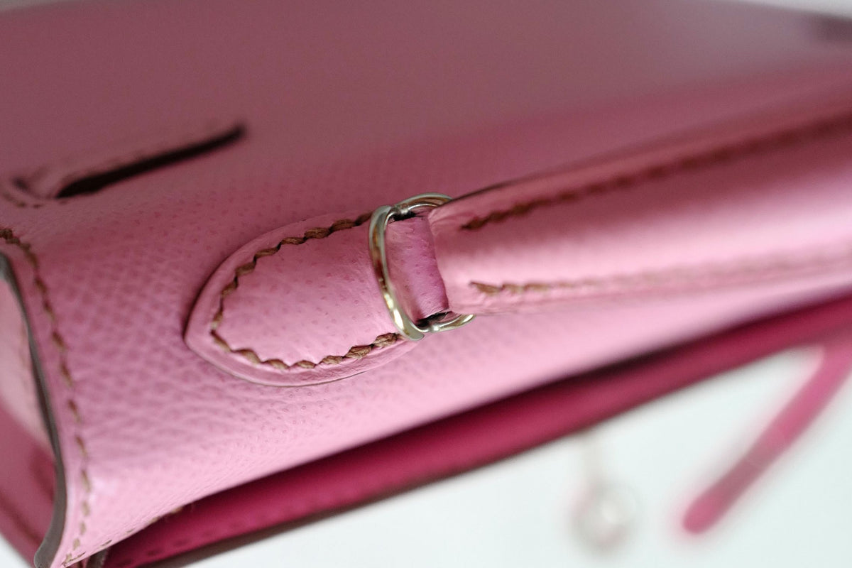 Hermes Mini Kelly 5P Bubblegum Pink Epsom Leather Palladium Hardware