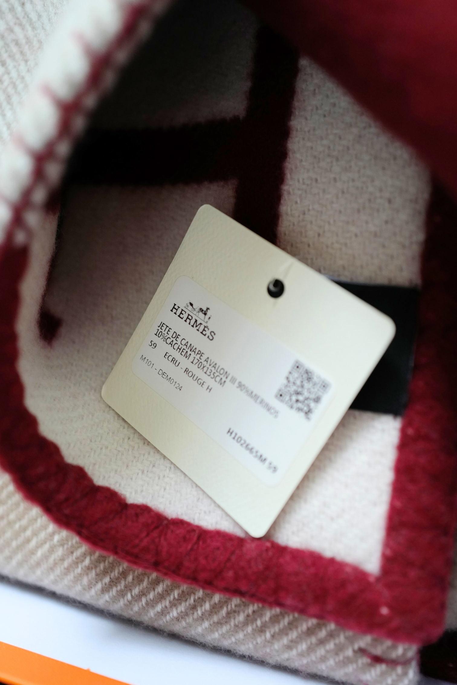 NEW HERMÈS Avalon III Throw Blanket Ecru / Rouge H Wool Cashmere