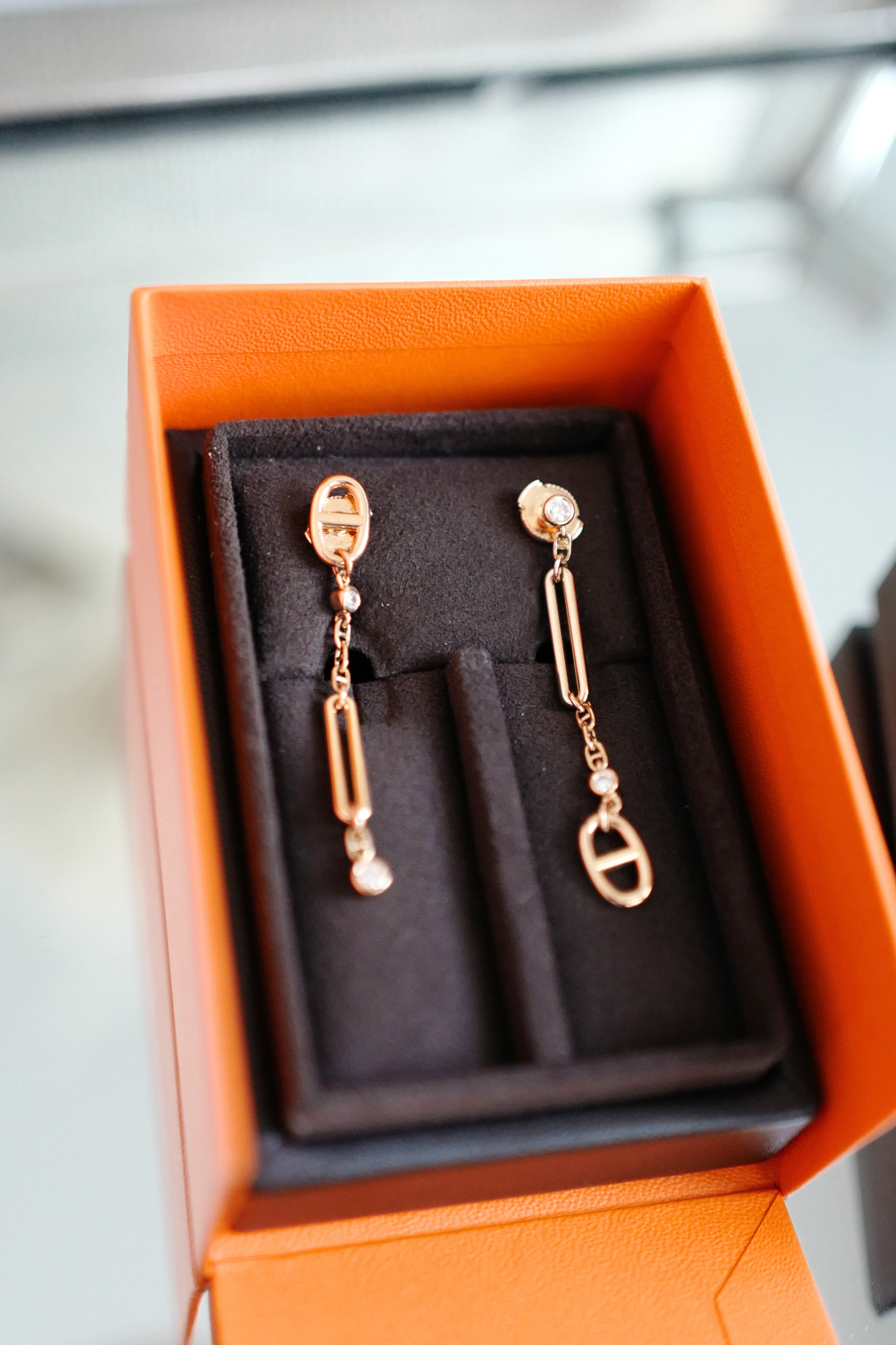 Hermès Chaîne d’Ancre Chaos Earrings Rose Gold with Diamonds