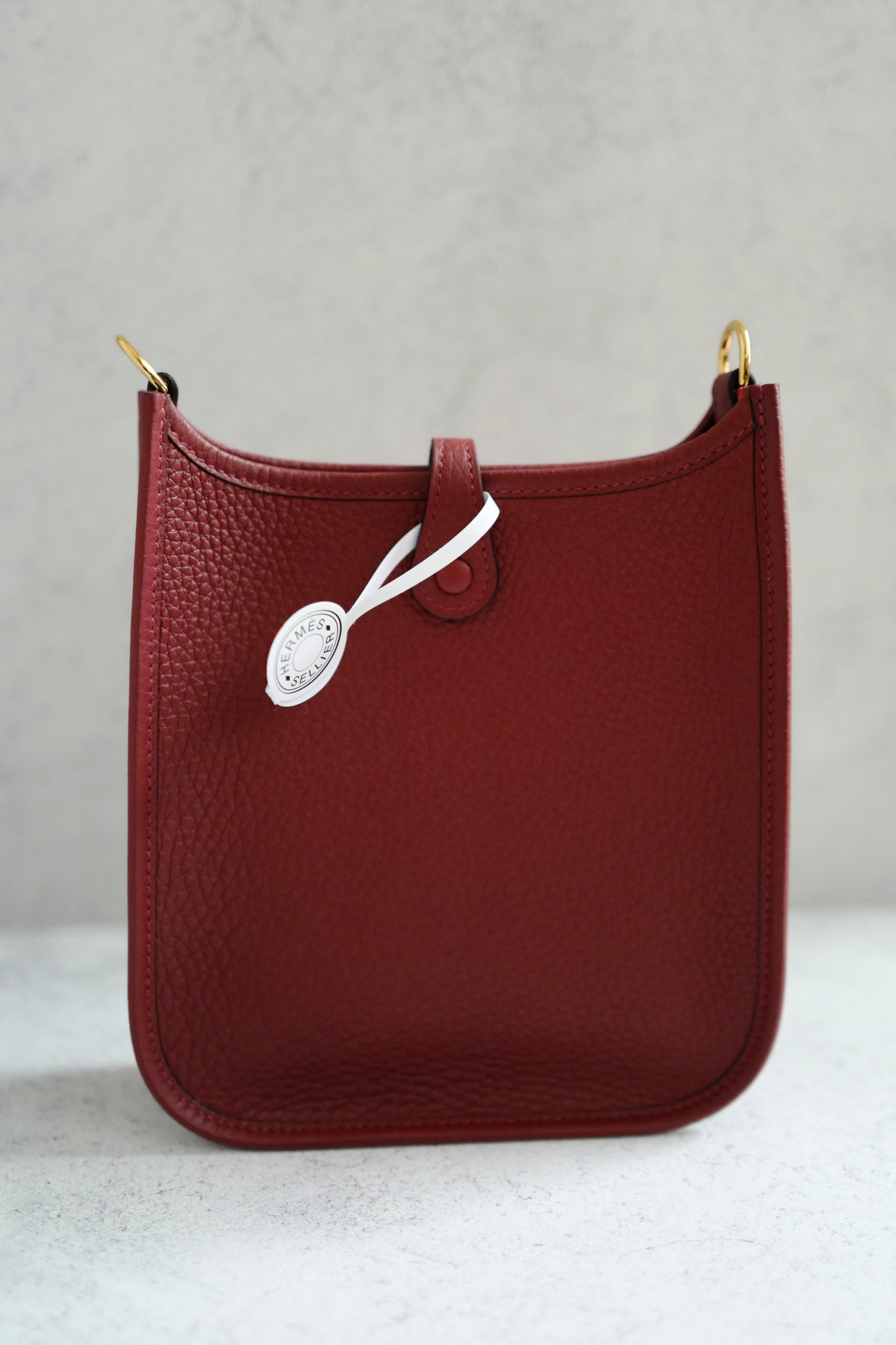 Hermès Mini Evelyne TPM Bag in Rouge H Clemence Leather with Gold Hardware