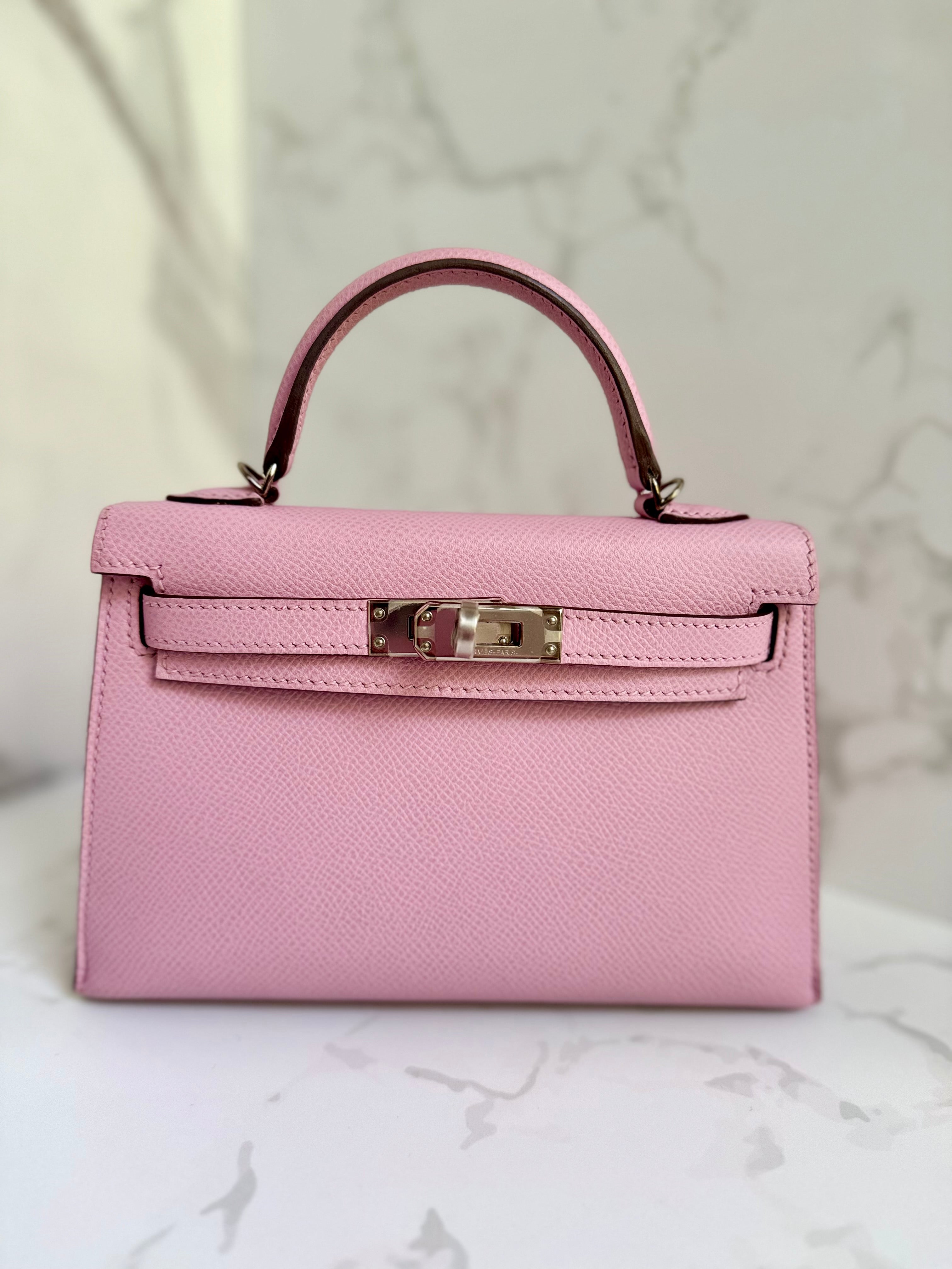 Hermes Mini Kelly Mauve Sylvestre epsom Palladium Hardware