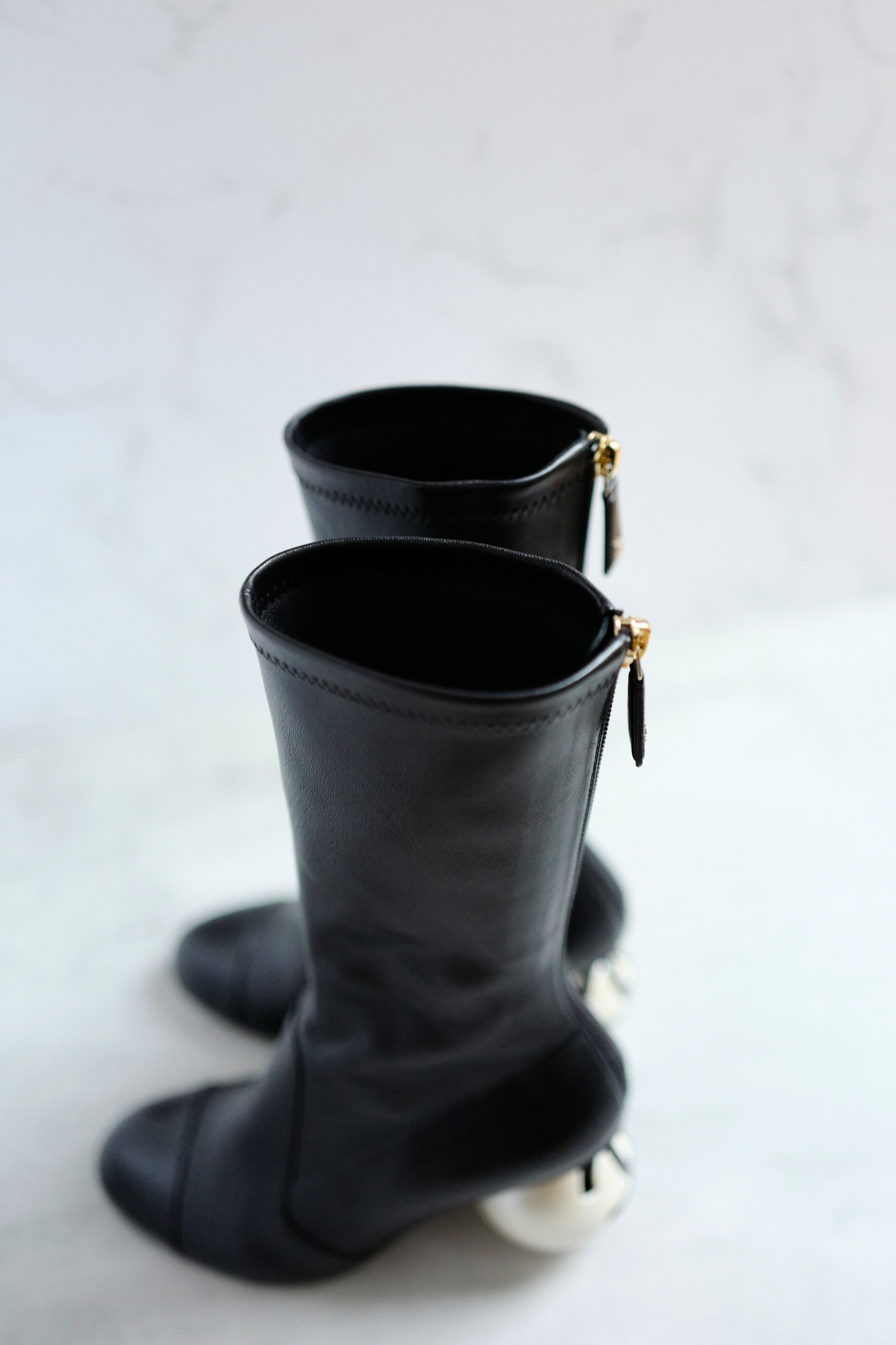 Chanel Boots Stretch Lambskin with Patent Calfskin Cap Toe Black 37.5